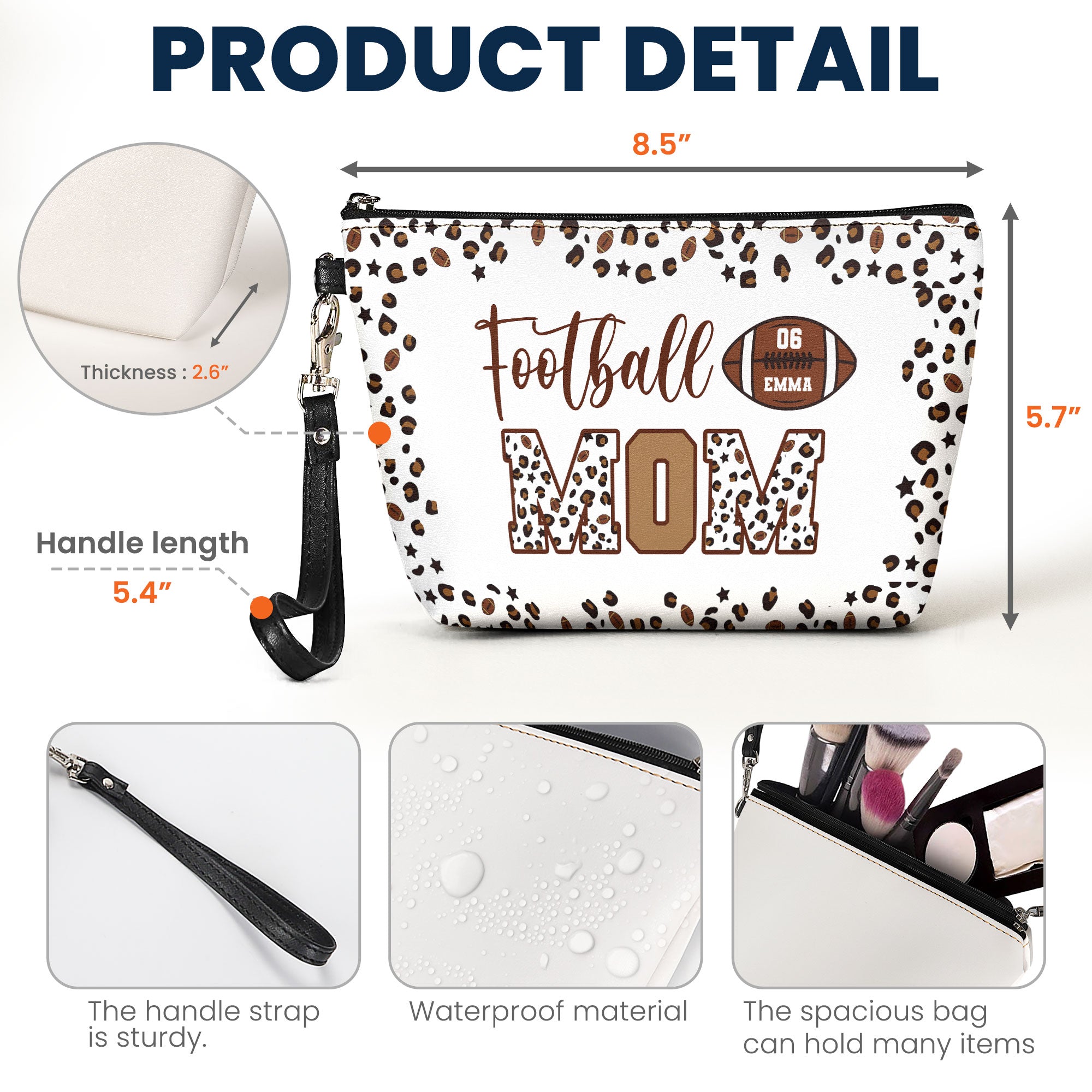 American Football Mom Leopard Pattern - Personalized Cosmetic Bag