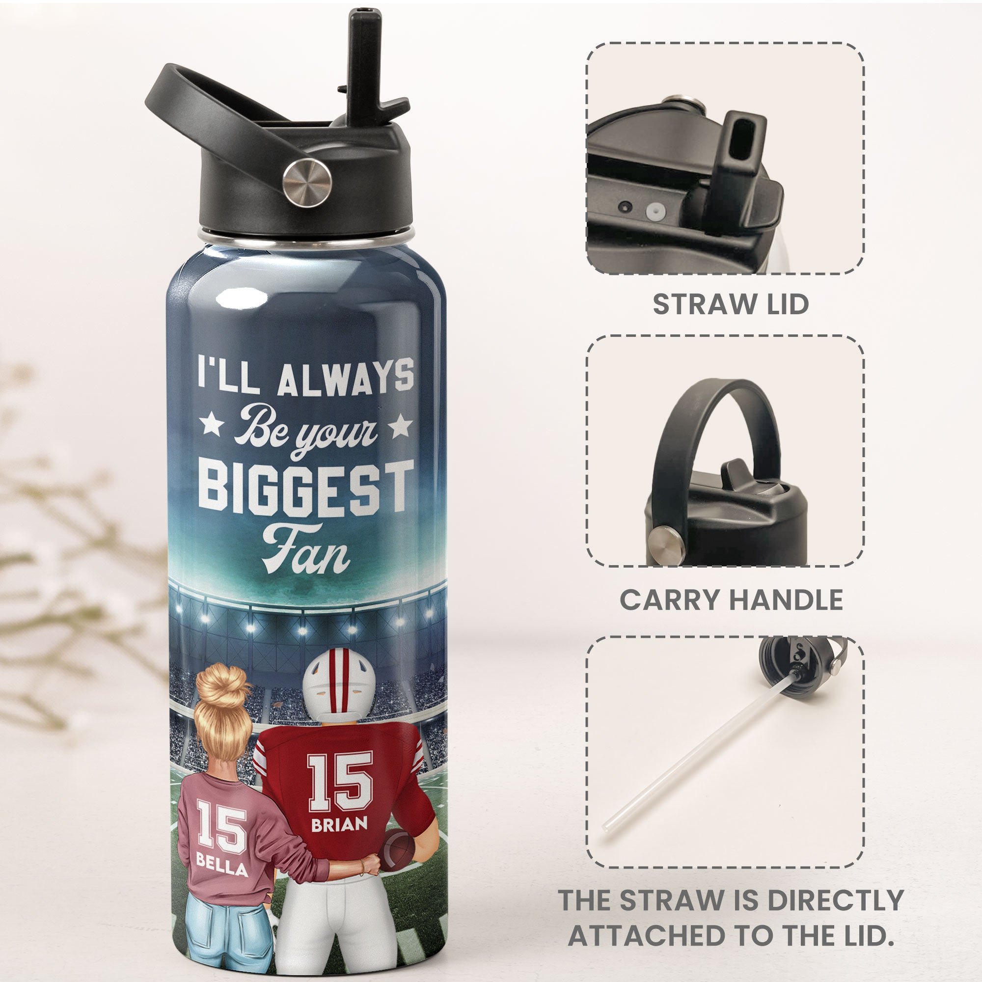 American Football Your Biggest Fan - Personalized Stainless Steel Water Bottle