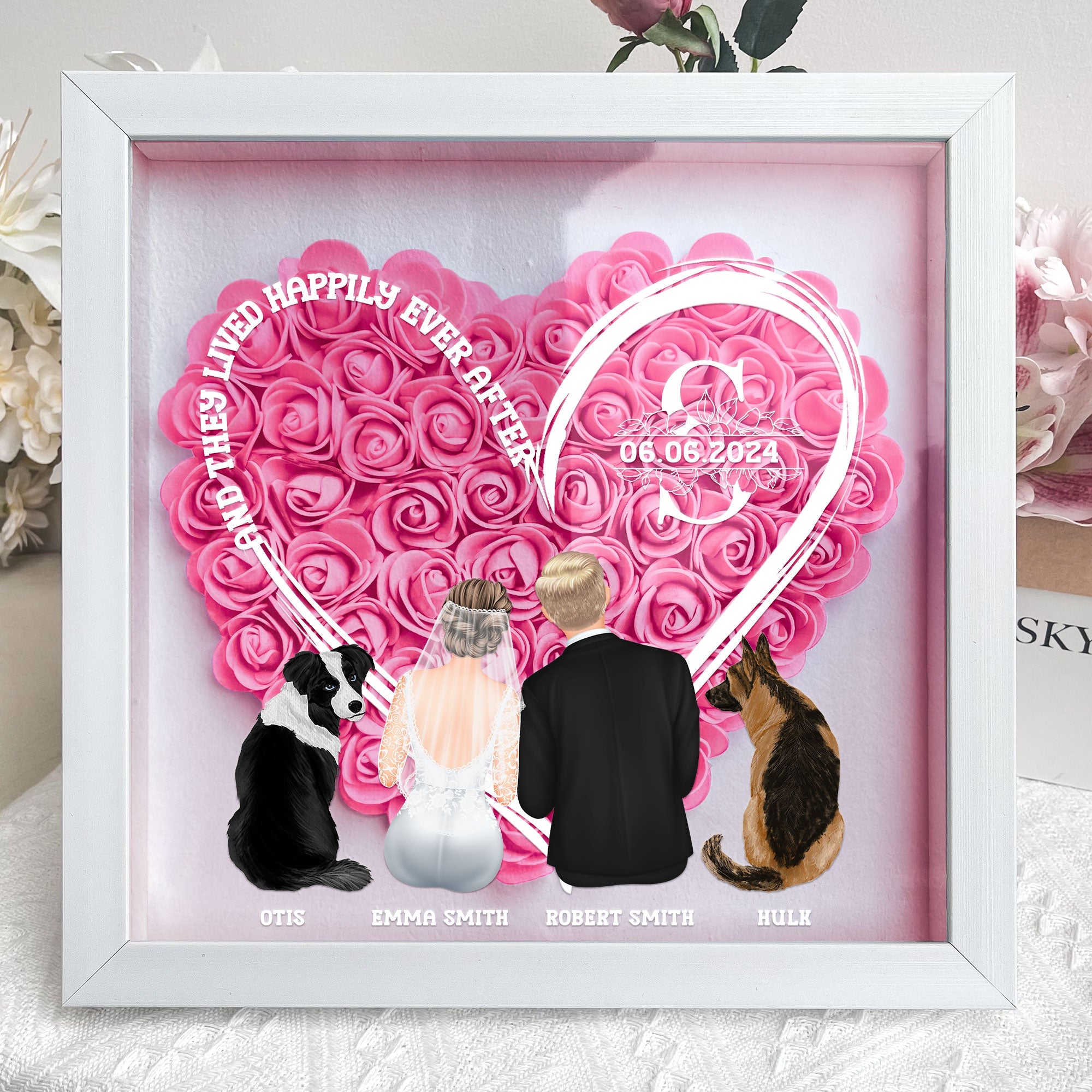 And They Lived Happily Ever After - Personalized Flower Shadow Box