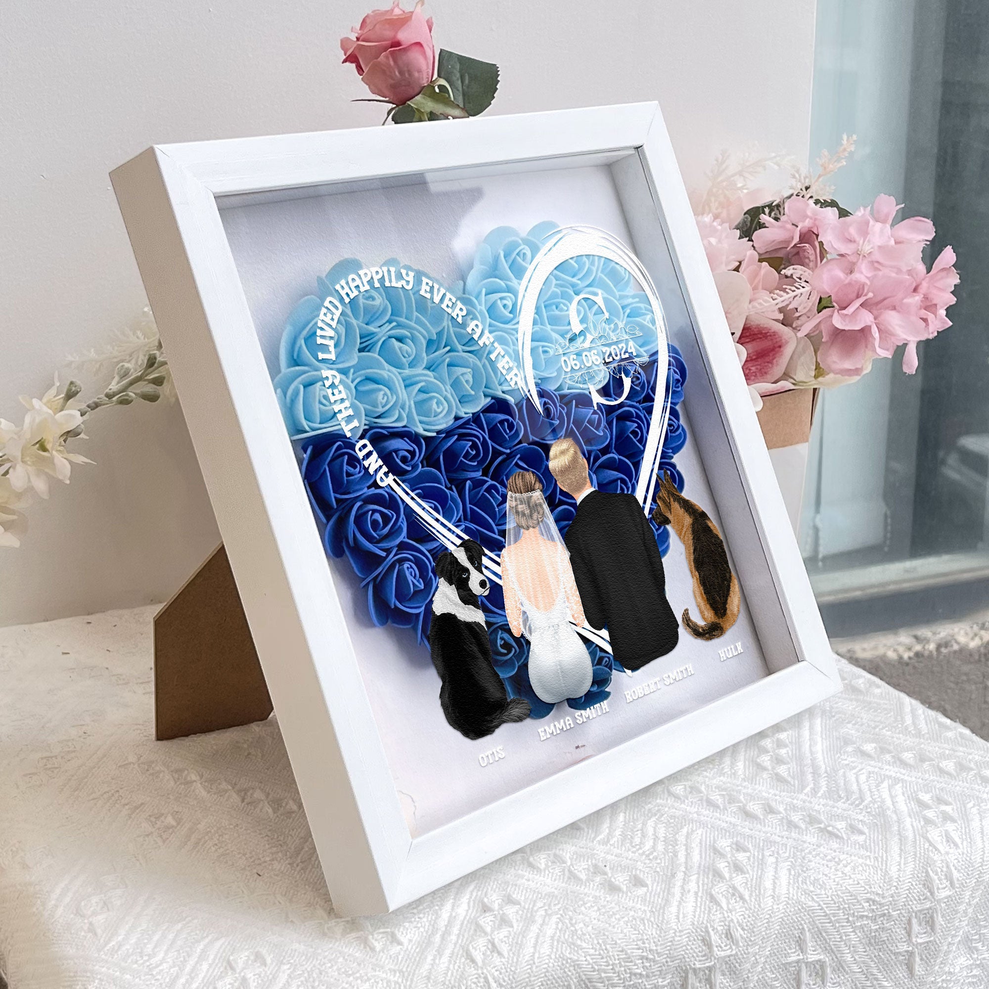 And They Lived Happily Ever After - Personalized Flower Shadow Box