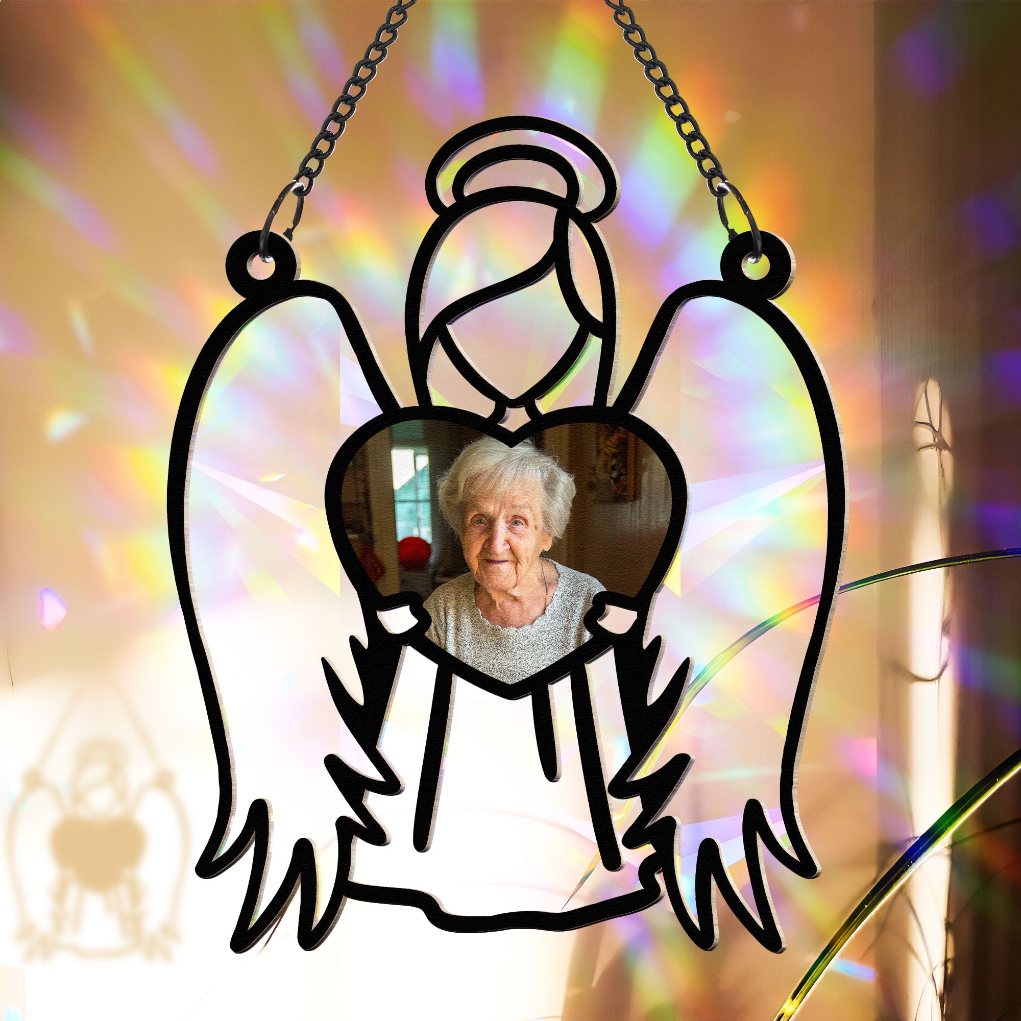 Angel Holds My Loved Ones - Personalized Photo Rainbow Suncatcher