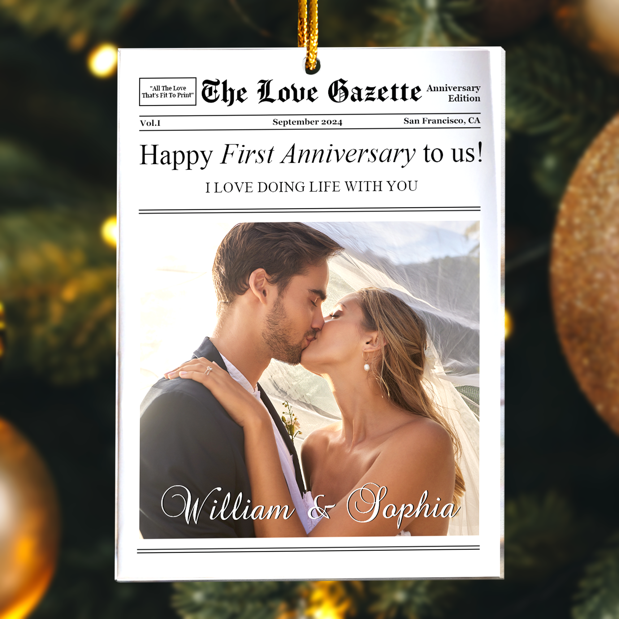 Anniversary Christmas Couples Gifts - The Love Gazette - Personalized Acrylic Photo Ornament