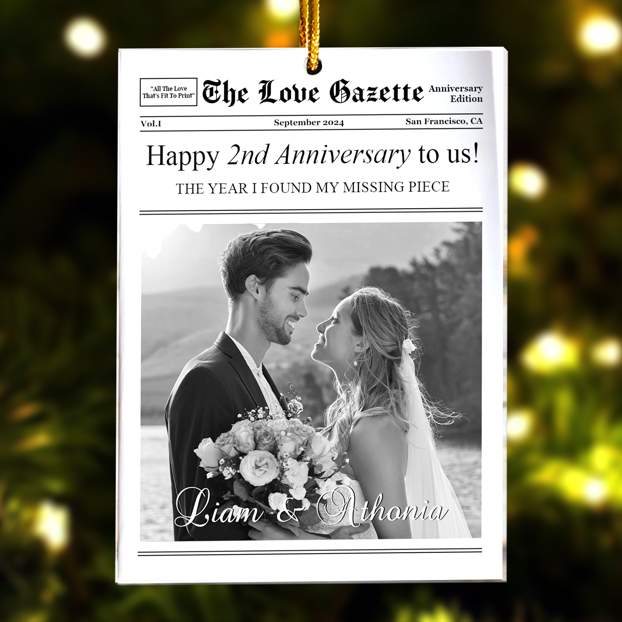 Anniversary Christmas Couples Gifts - The Love Gazette - Personalized Acrylic Photo Ornament