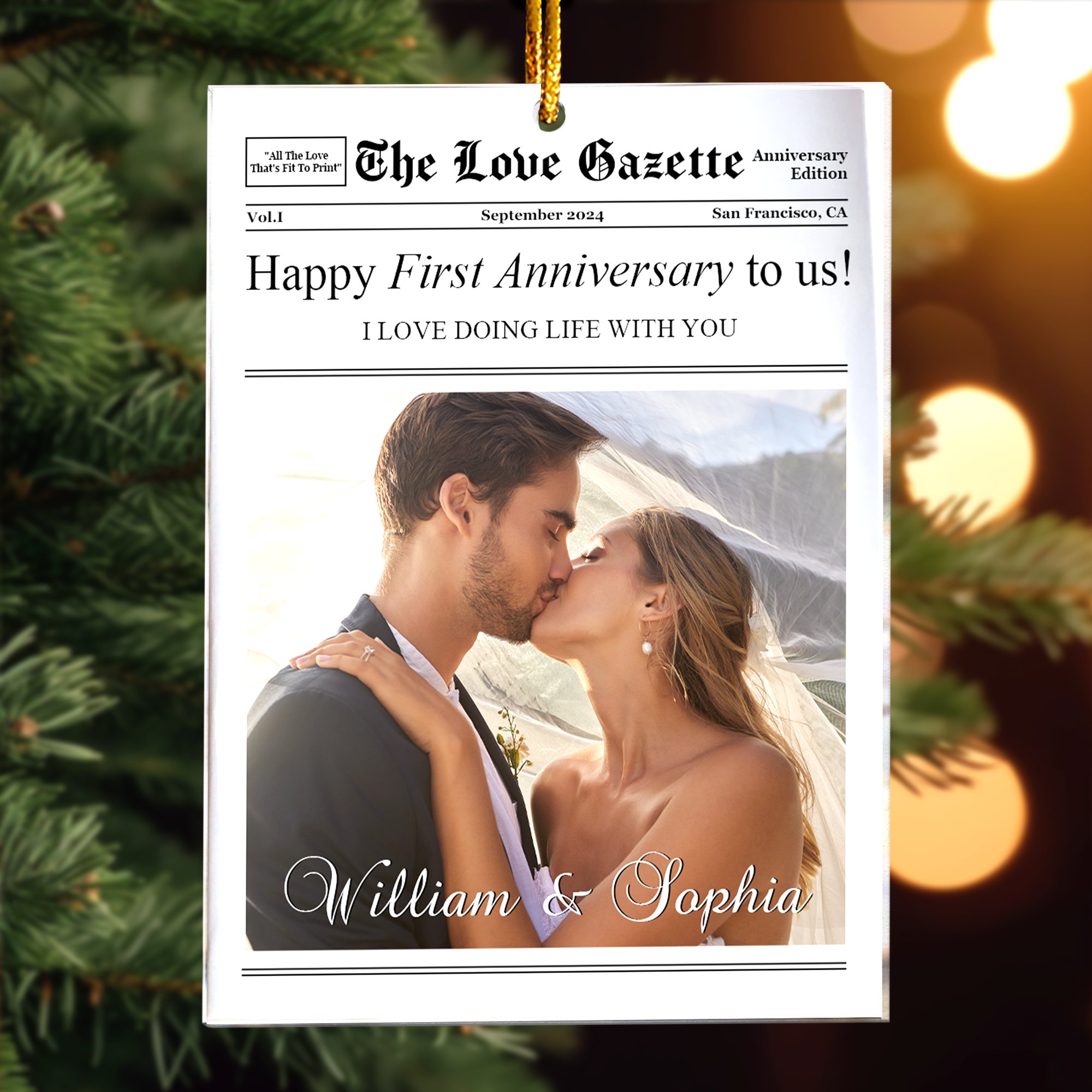 Anniversary Christmas Couples Gifts - The Love Gazette - Personalized Acrylic Photo Ornament