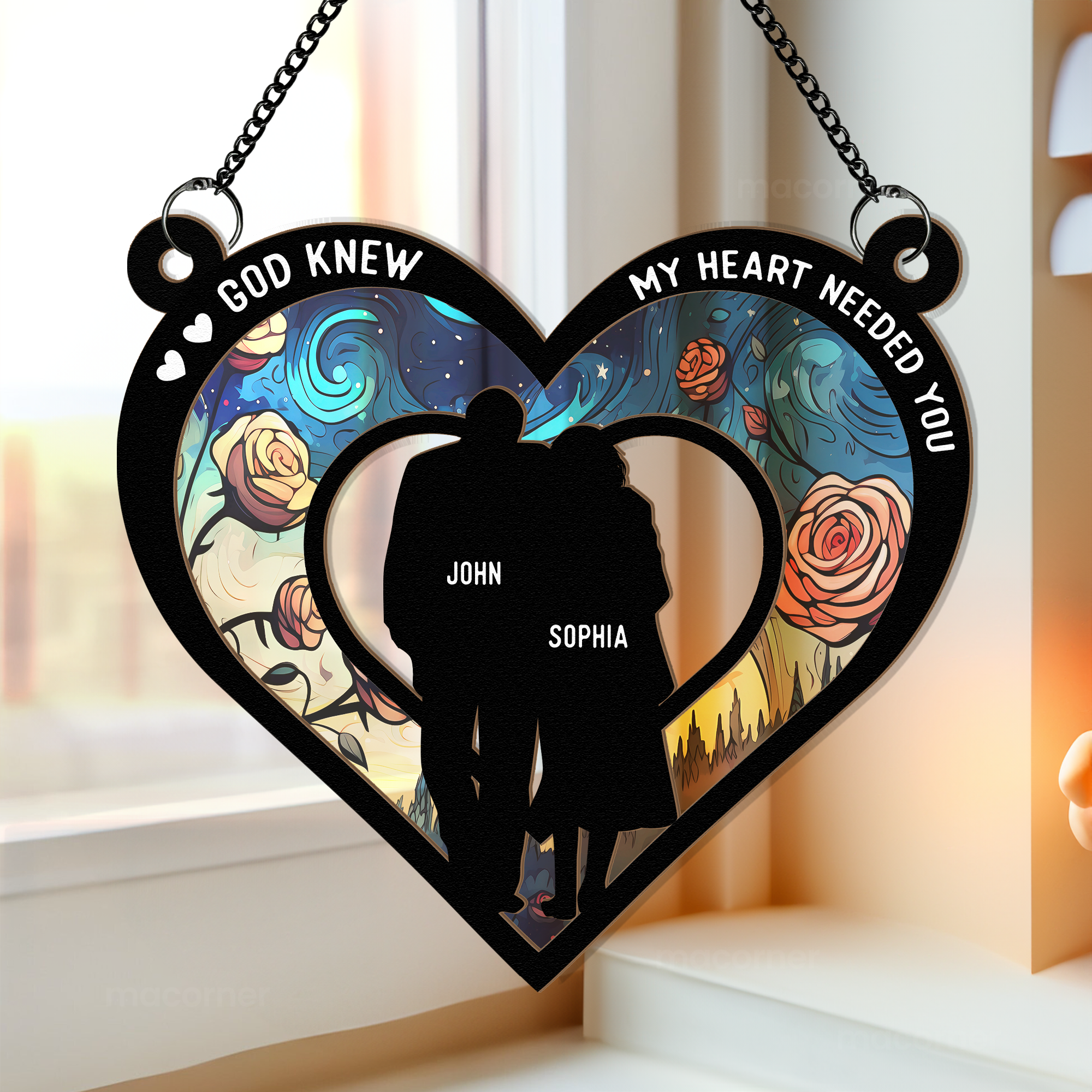 Anniversary Gift God Knew My Heart Needed You - Personalized Window Hanging Suncatcher Ornament