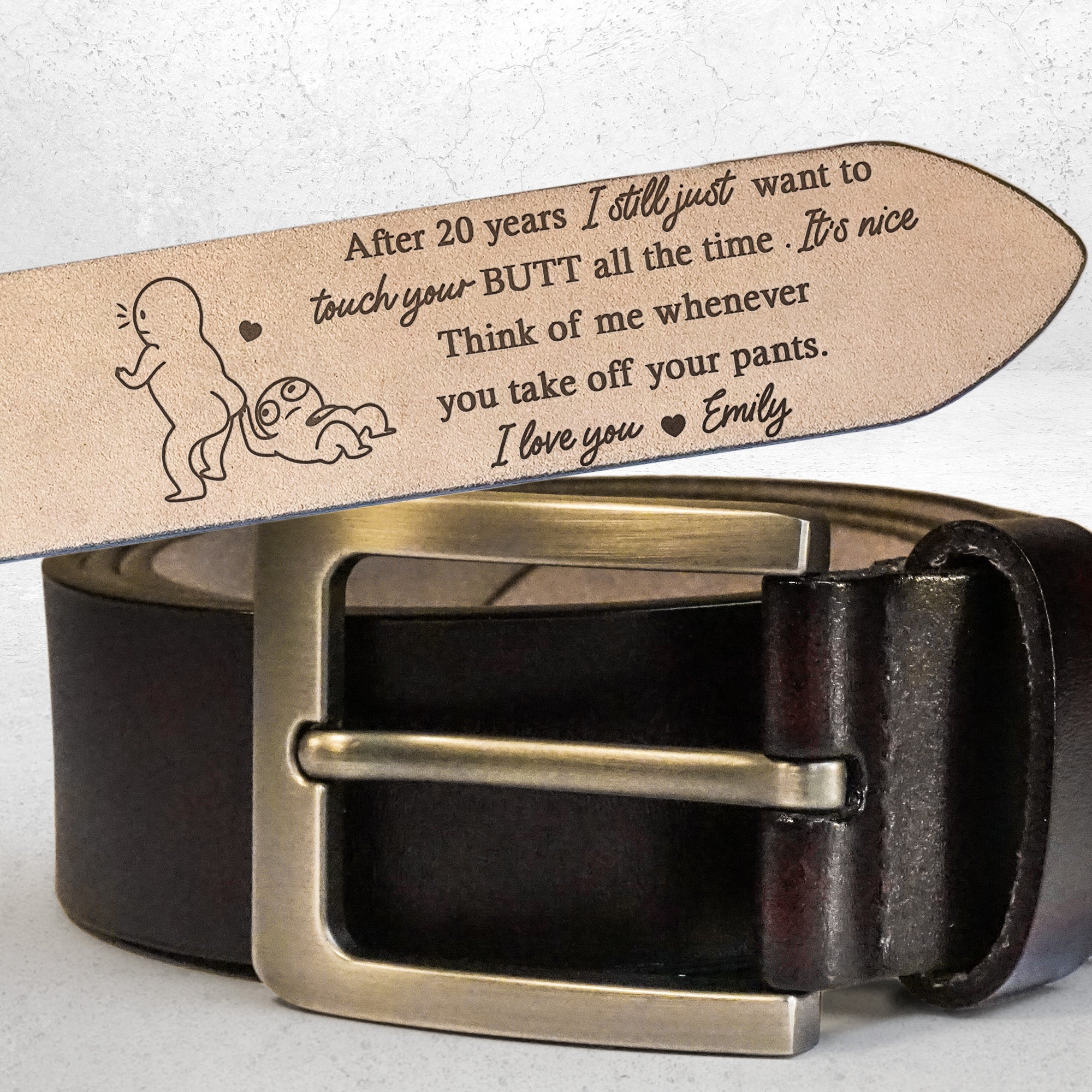 Anniversary Gift Think Of Me When You Take Off Your Pants - Personalized Leather Belt