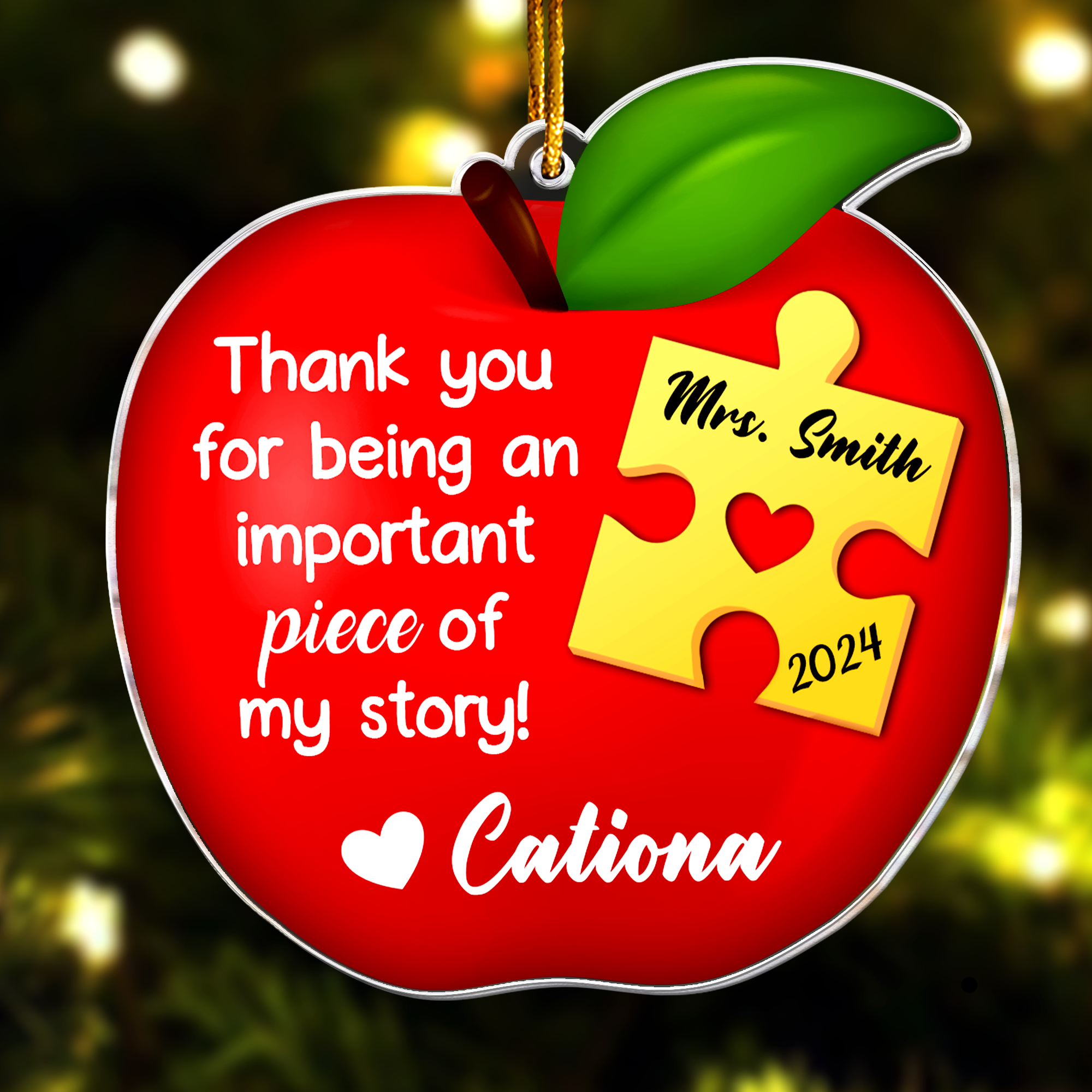 Apple Teacher Christmas Ornament - Thank You Gift - Personalized Acrylic Ornament