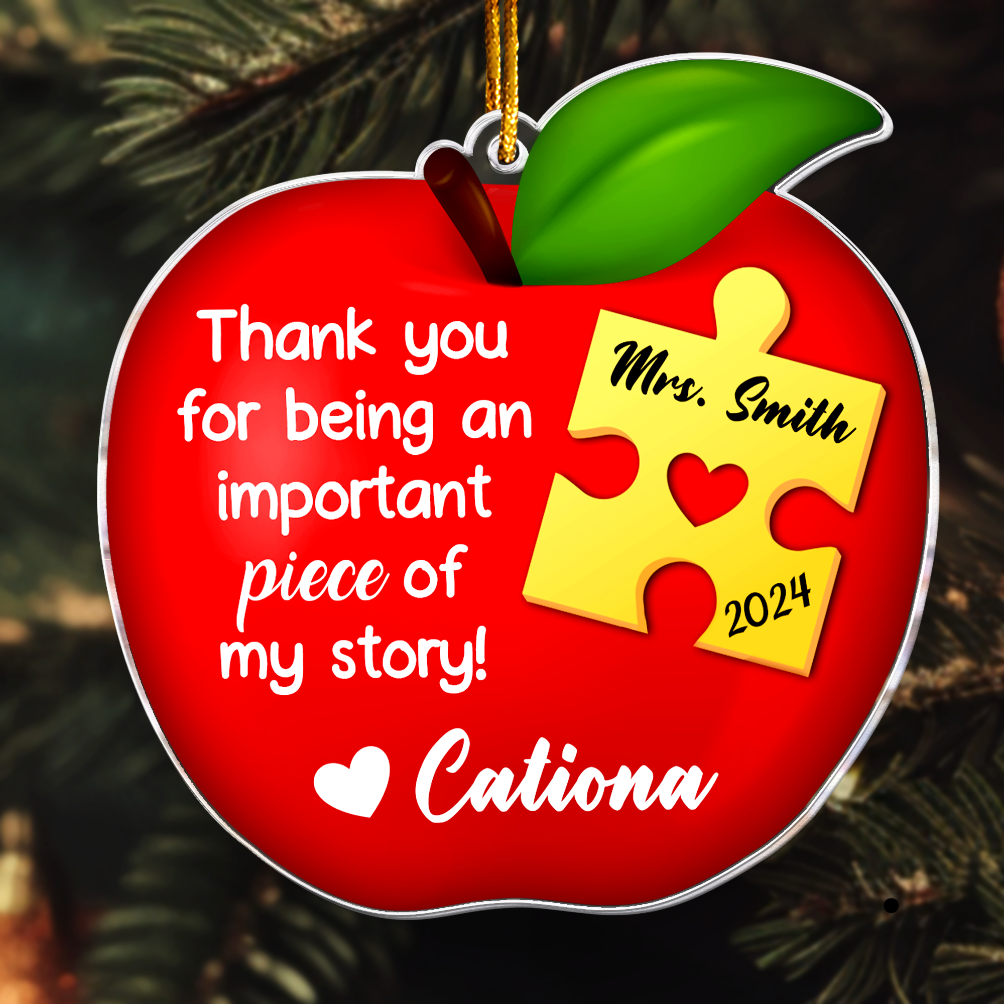 Apple Teacher Christmas Ornament - Thank You Gift - Personalized Acrylic Ornament