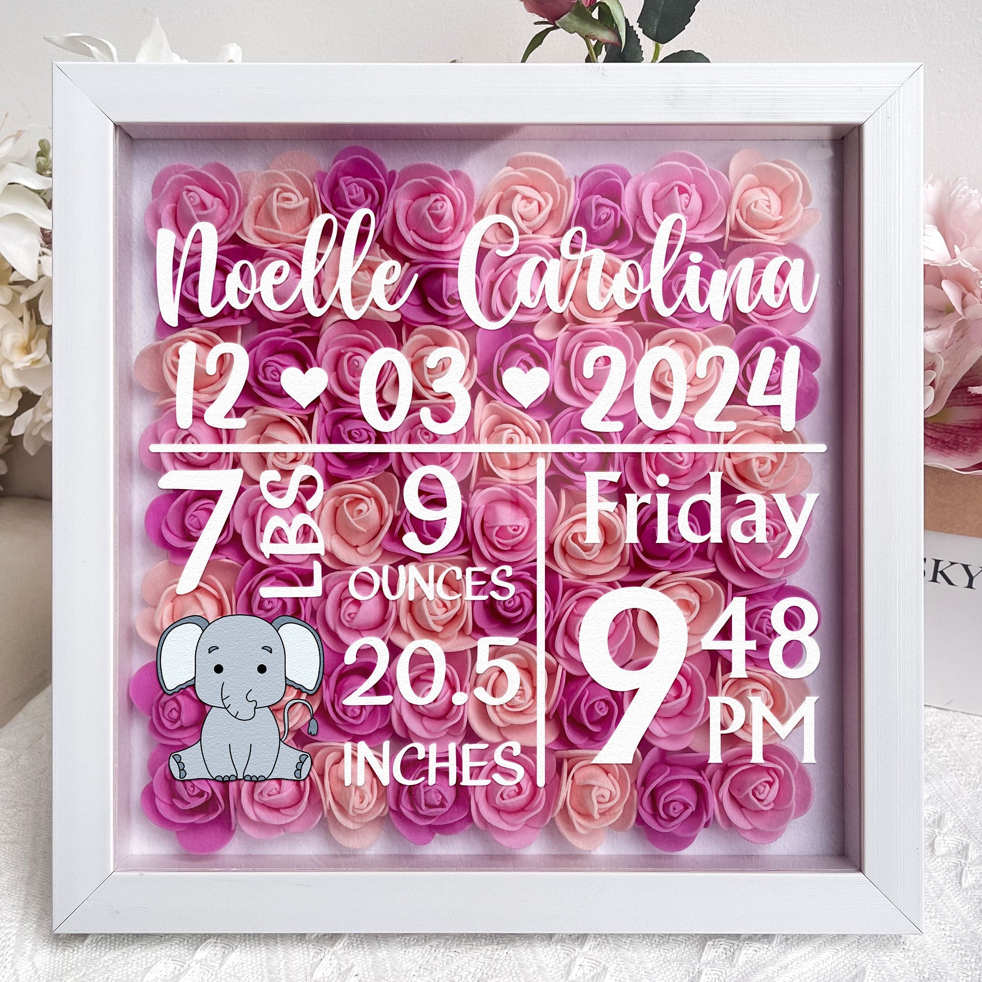 Baby Birth Stats - Personalized Flower Shadow Box