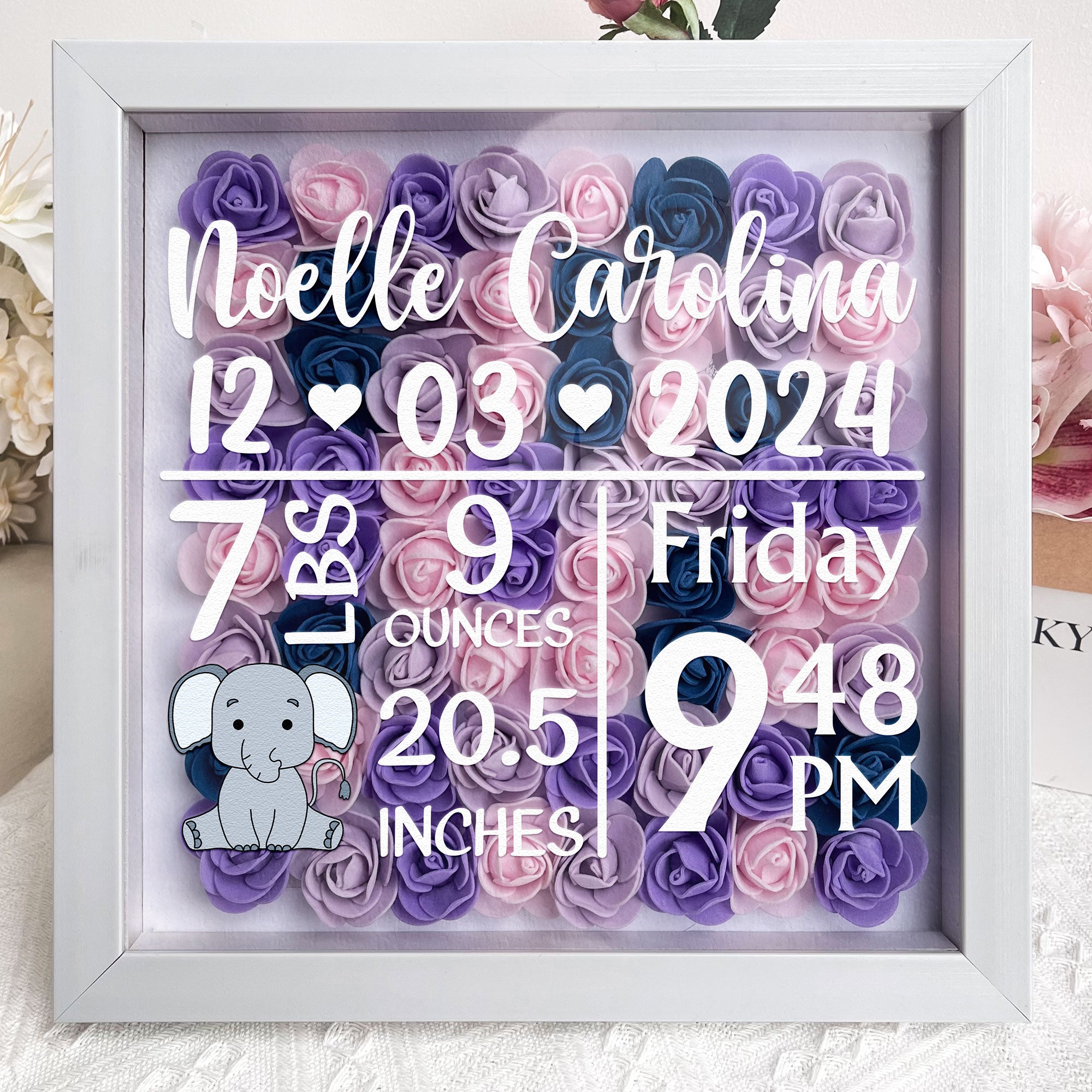 Baby Birth Stats - Personalized Flower Shadow Box