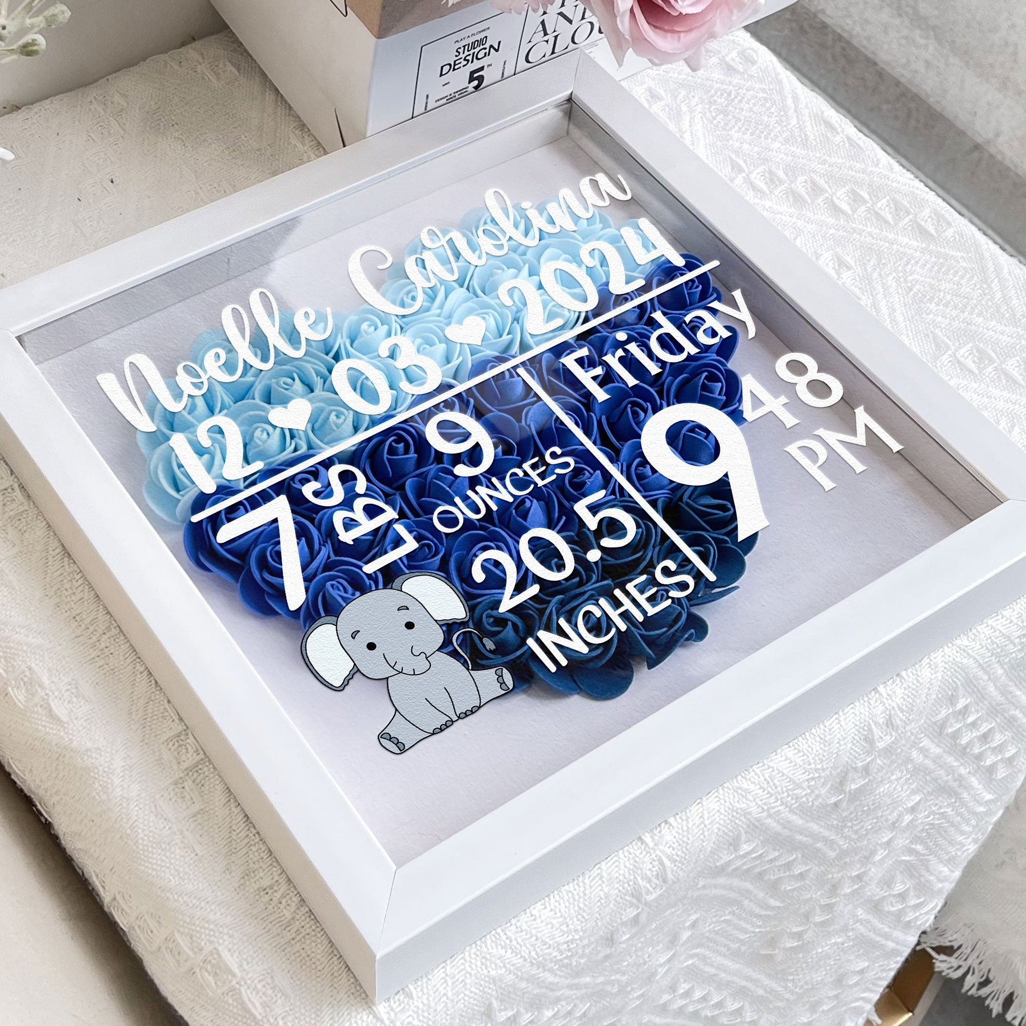 Baby Birth Stats - Personalized Flower Shadow Box