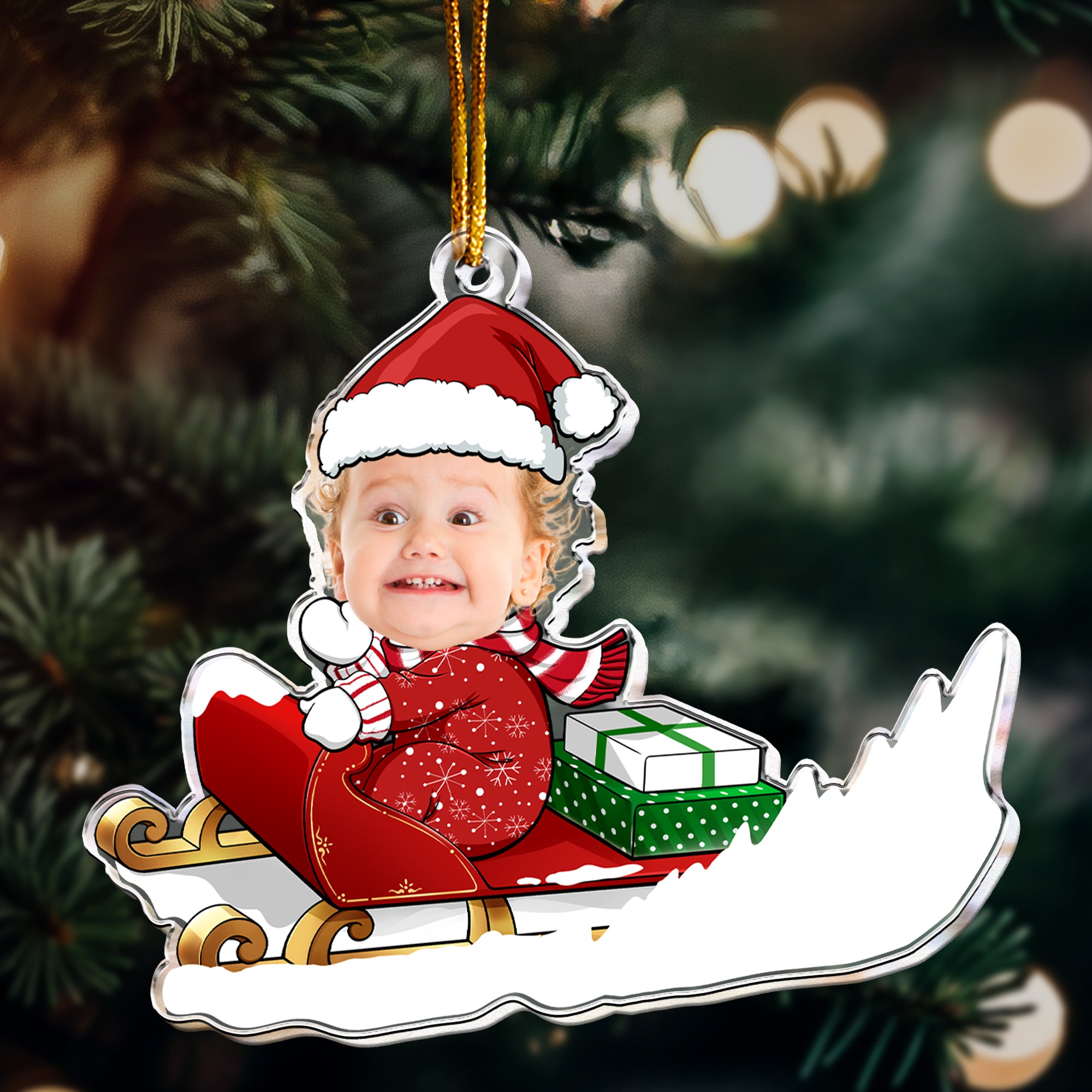 Baby Boy, Girls, Kids, Grandkids Sleigh - Personalized Acrylic Photo Ornament