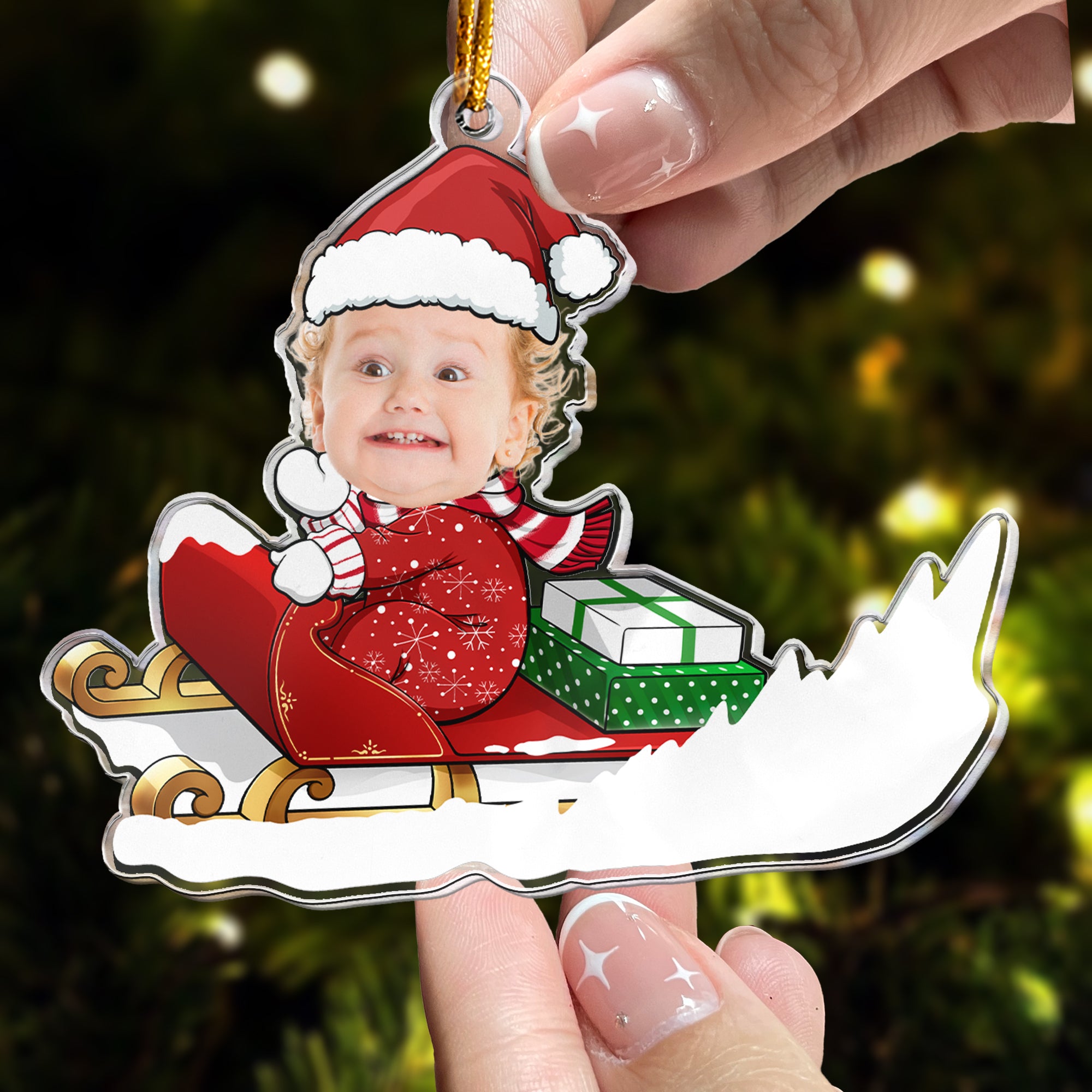 Baby Boy, Girls, Kids, Grandkids Sleigh - Personalized Acrylic Photo Ornament