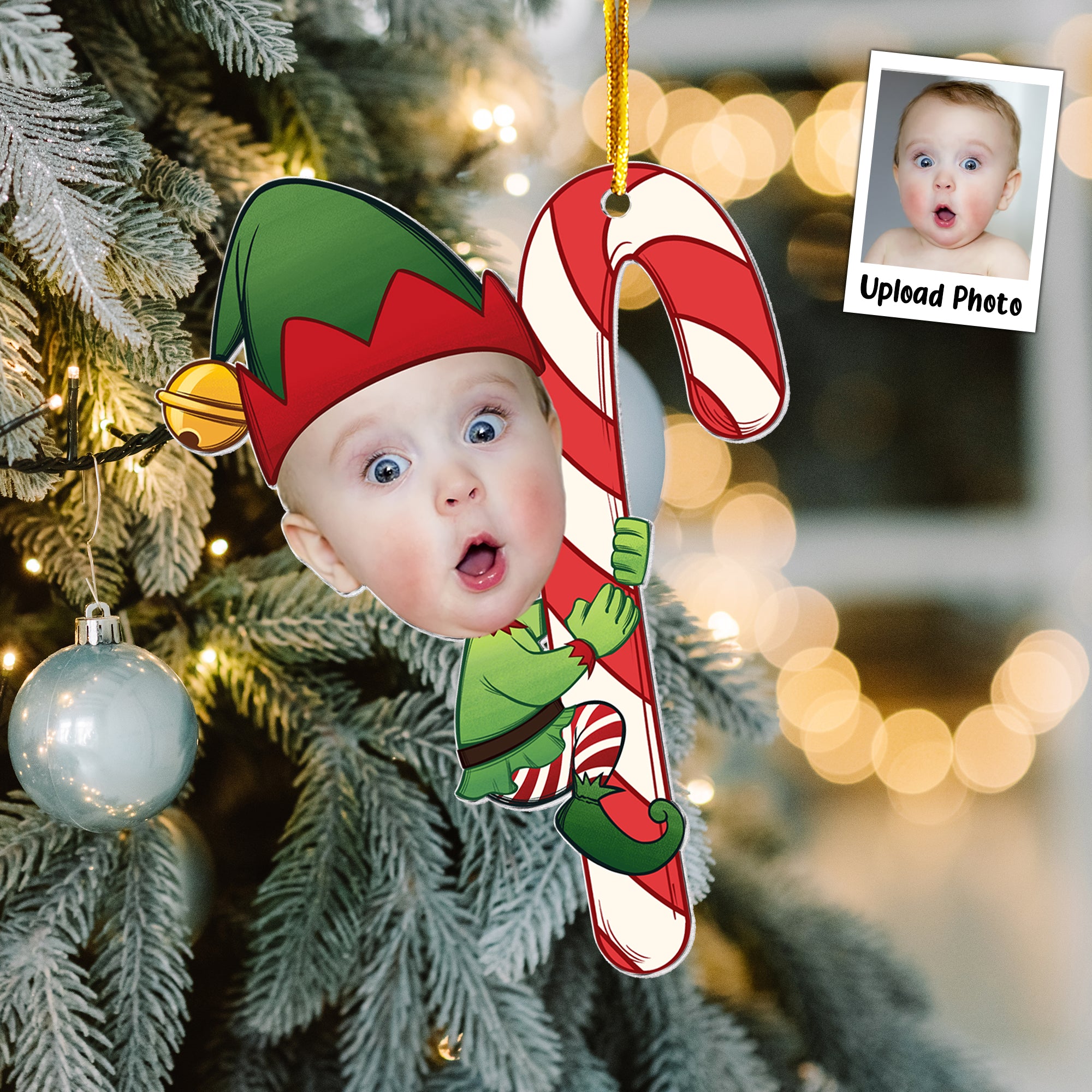 Baby Little Elf - Personalized Acrylic Photo Ornament