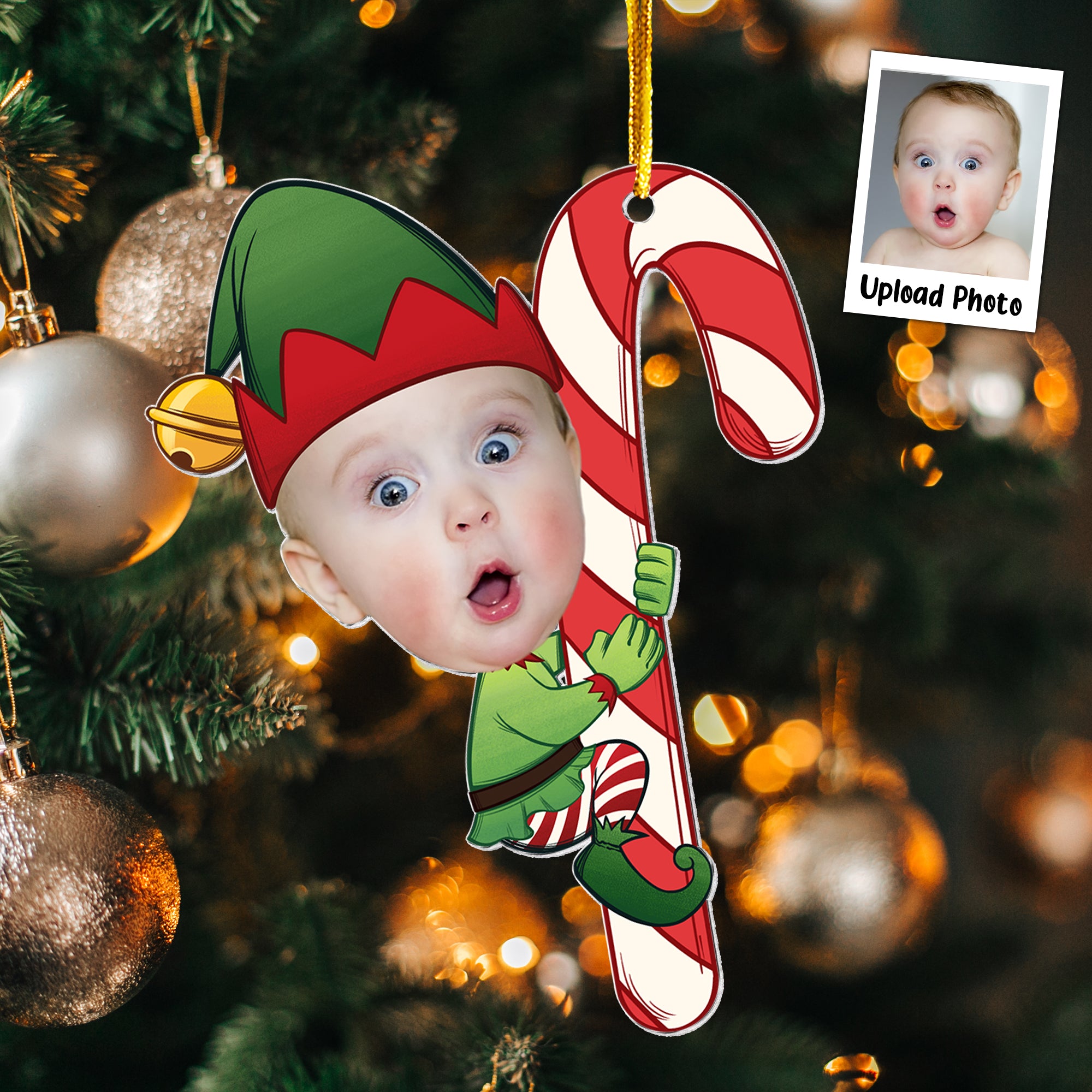 Baby Little Elf - Personalized Acrylic Photo Ornament