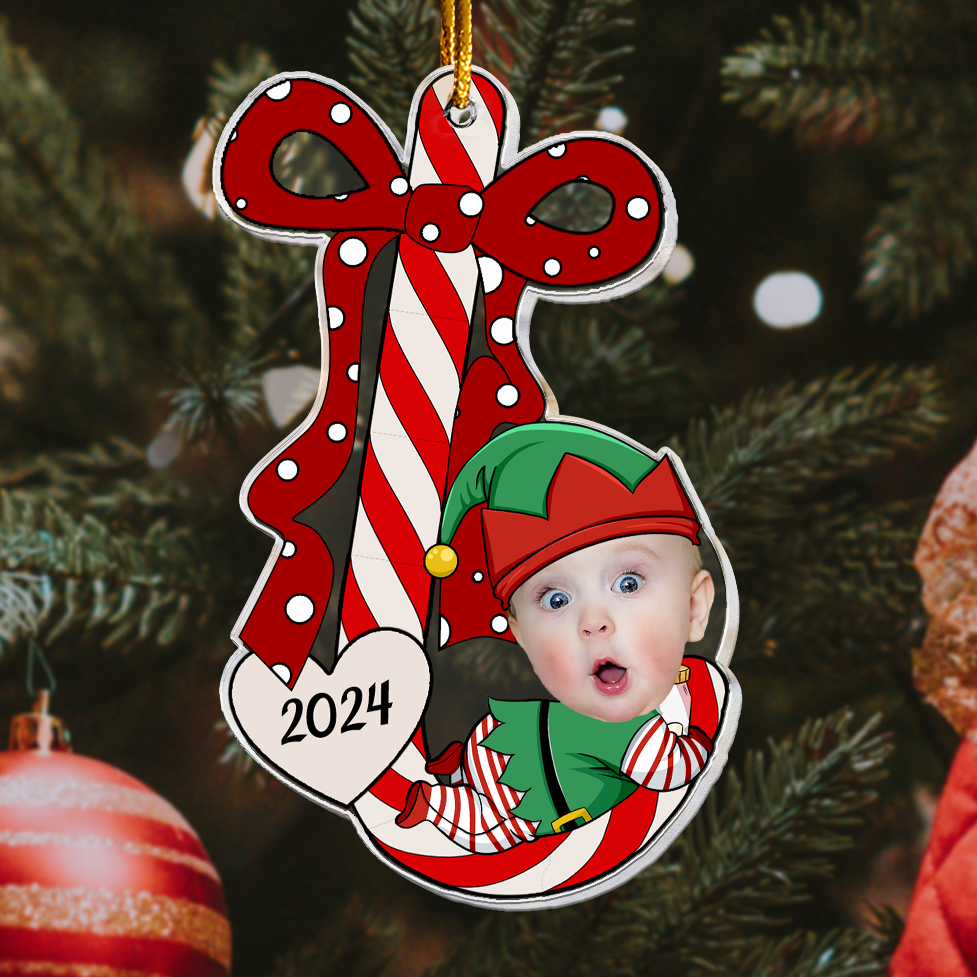 Baby’s First Christmas Ornaments Lovely Candy - Personalized Acrylic Photo Ornament