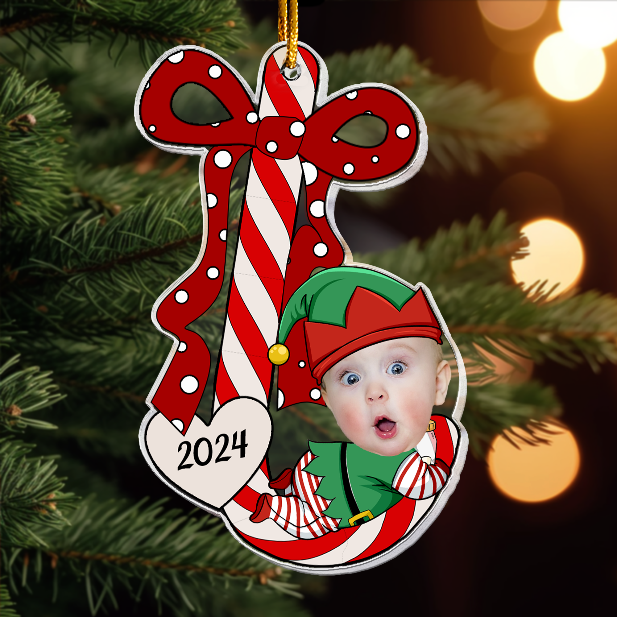 Baby’s First Christmas Ornaments Lovely Candy - Personalized Acrylic Photo Ornament