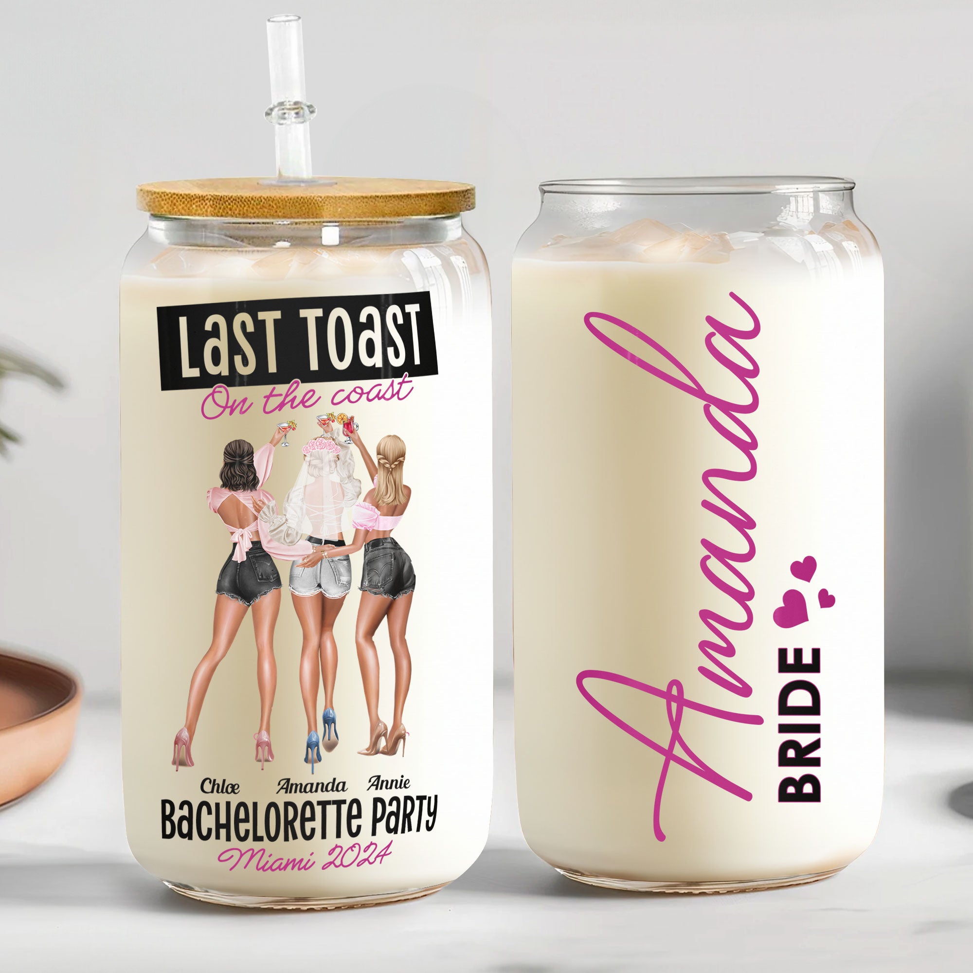 Bachelorette Party Gift Last Toast On The Coast - Personalized Clear Glass Cup