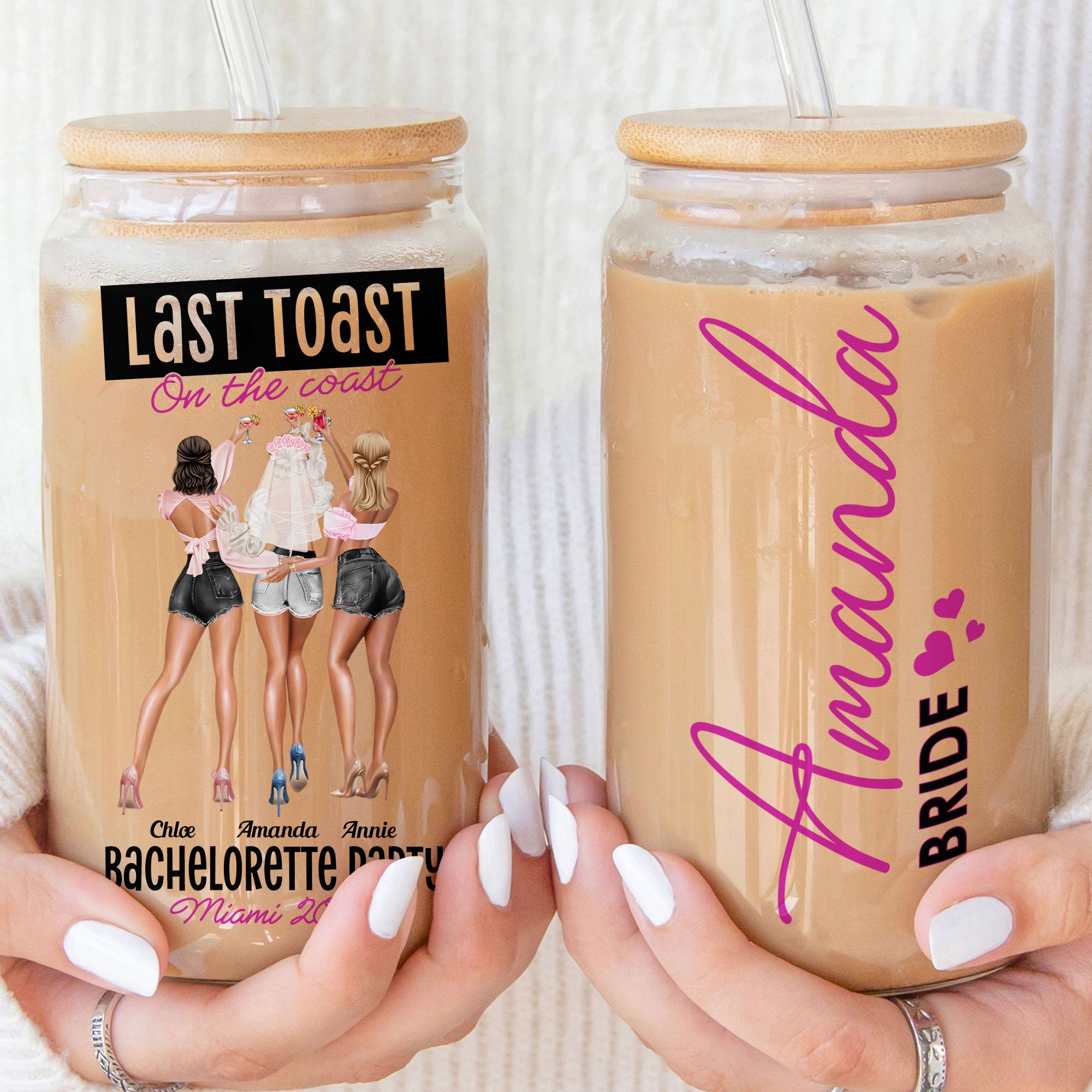 Bachelorette Party Gift Last Toast On The Coast - Personalized Clear Glass Cup