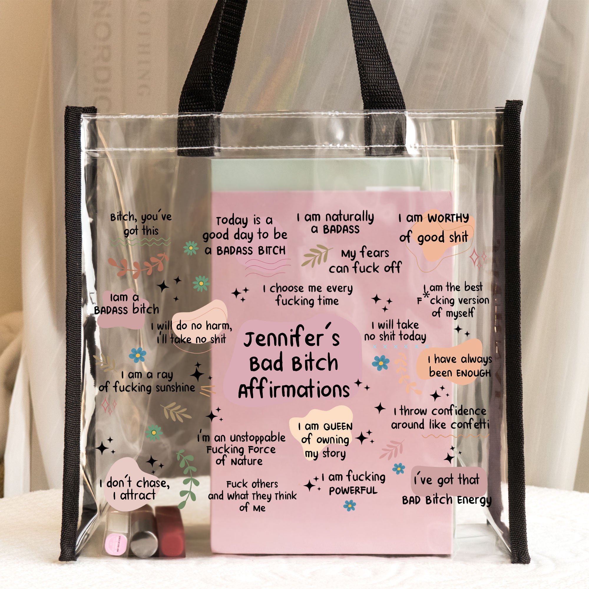 Bad B*tch Affirmations - Funny Gifts For Coworkers, Friends - Custom Clear Tote Bag