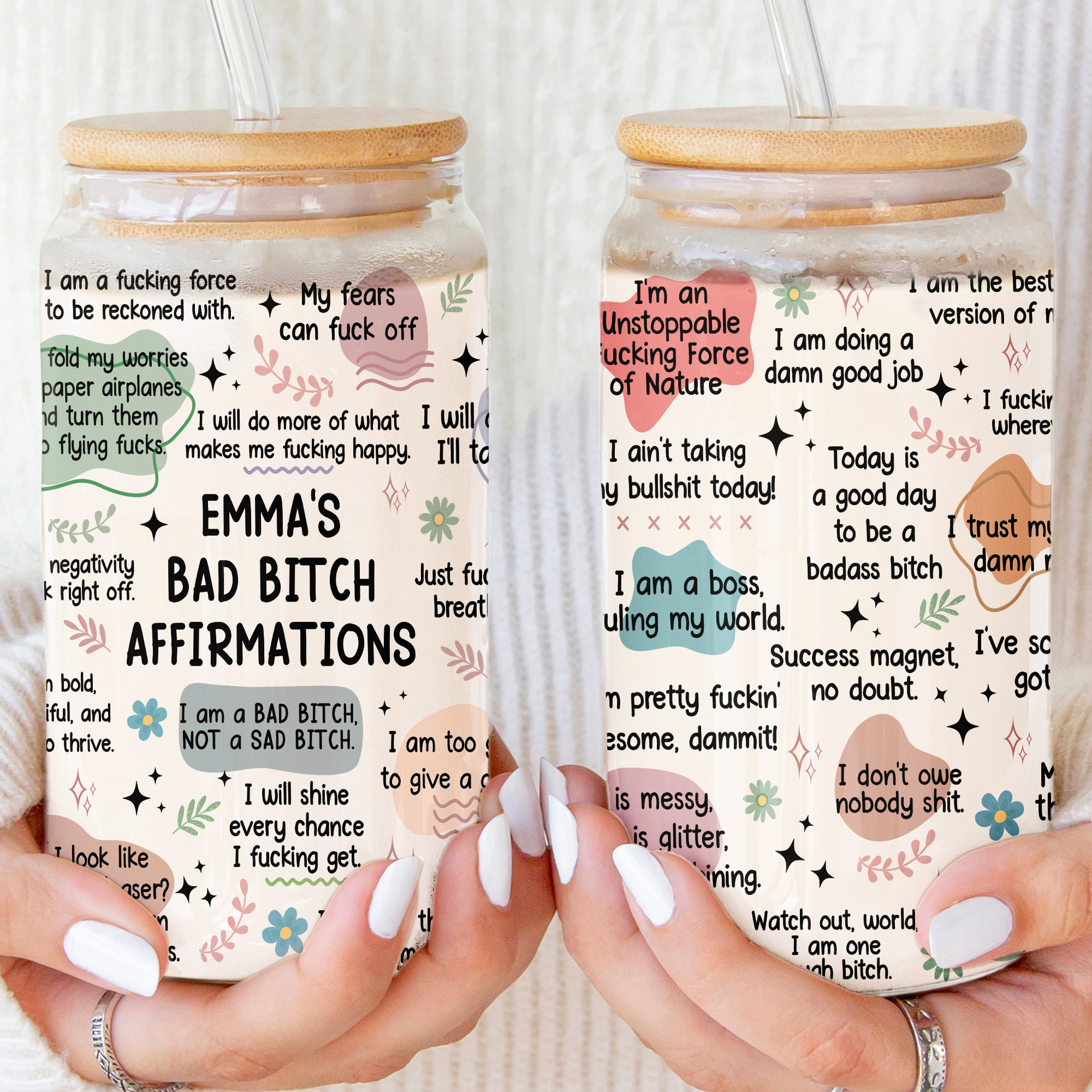 Bad B*Tch Affirmations - Funny Gifts For Coworkers, Friends, Self Gift - Personalized Clear Glass Cup