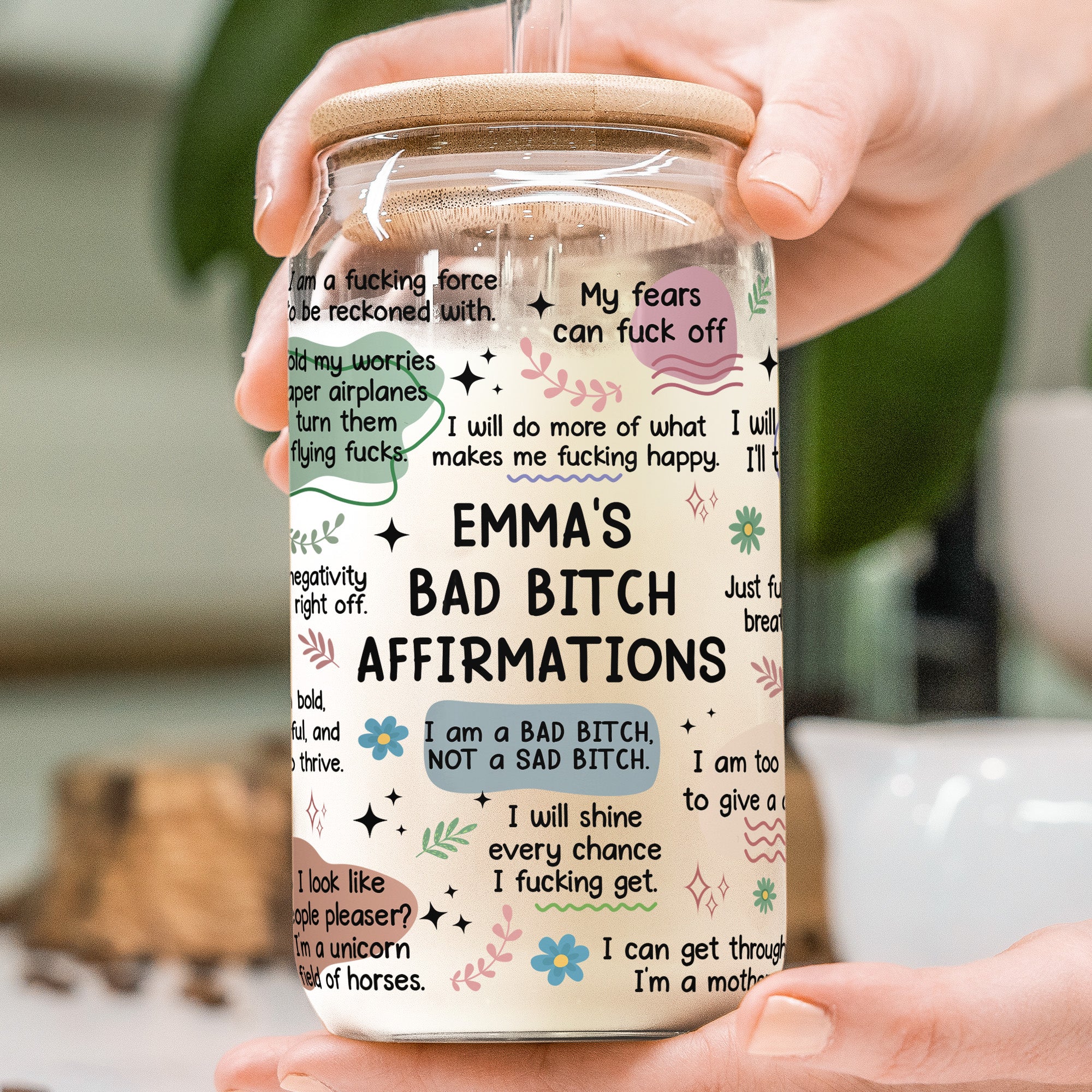 Bad B*Tch Affirmations - Funny Gifts For Coworkers, Friends, Self Gift - Personalized Clear Glass Cup