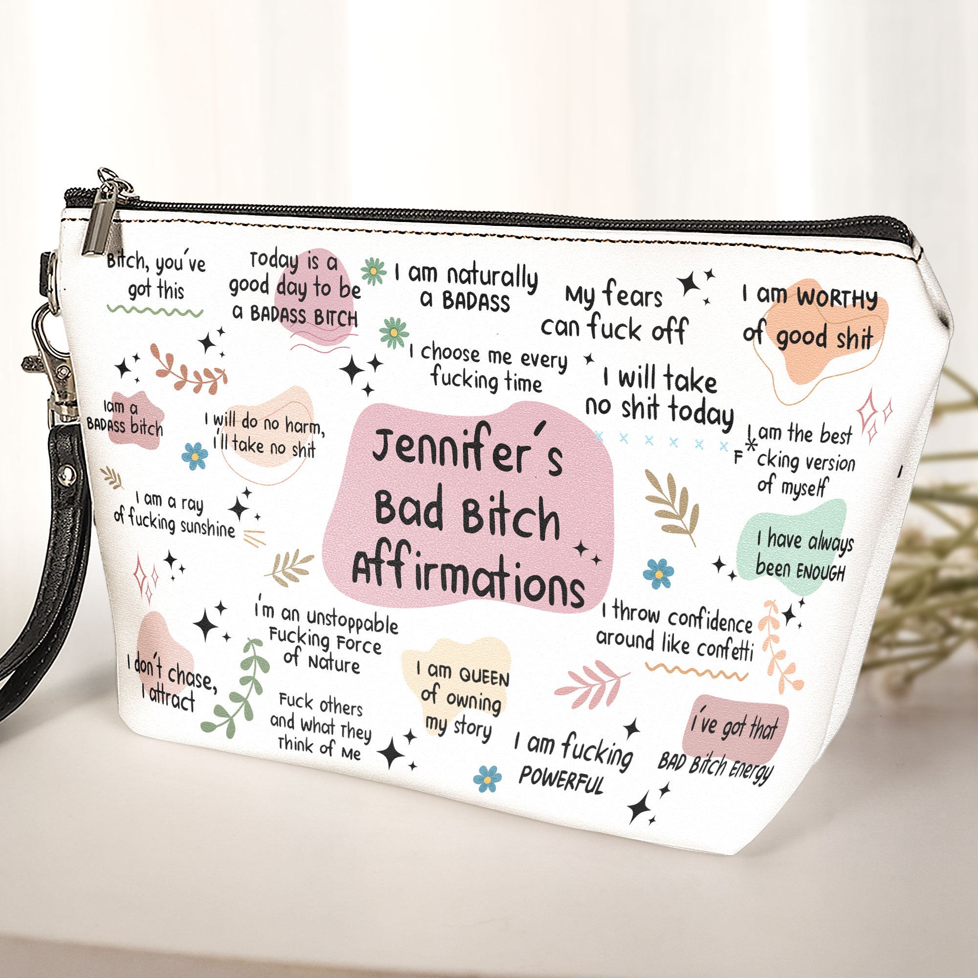 Bad B*Tch Affirmations - Funny Gifts For Coworkers, Friends, Self Gift - Personalized Cosmetic Bag