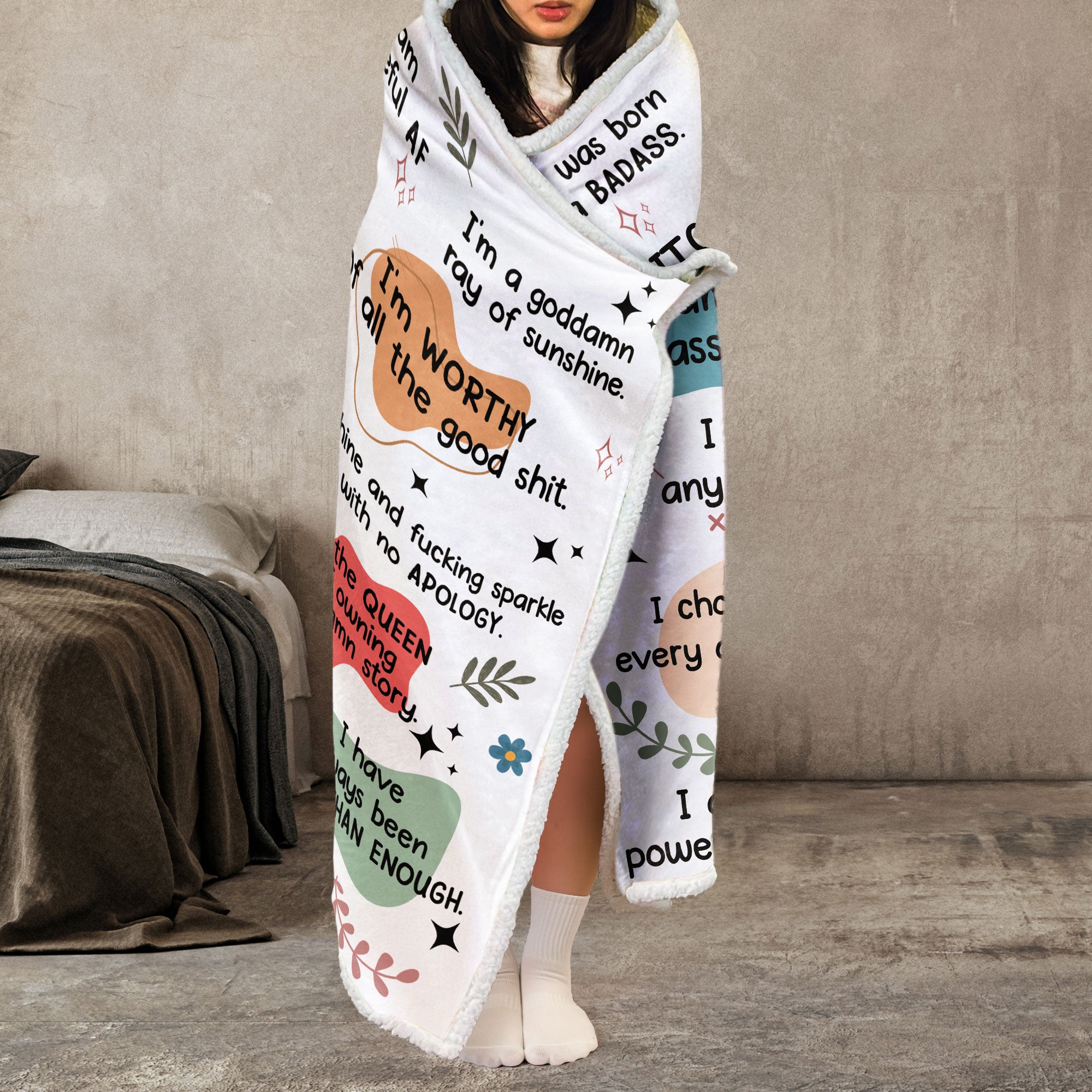 Bad B*tch Affirmations Blanket - Personalized Wearable Blanket Hoodie