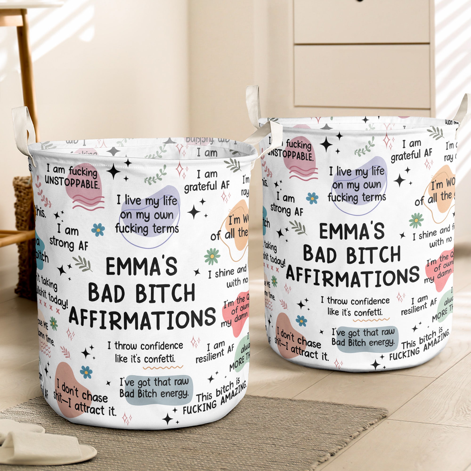 Bad B*tch Affirmations Funny For Me Gift Self Gift - Personalized Laundry Storage Basket