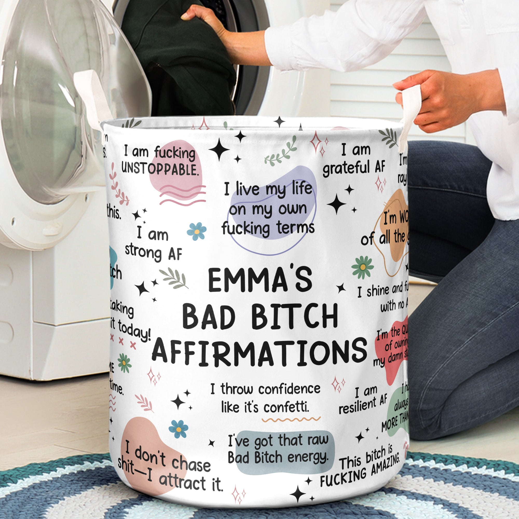 Bad B*tch Affirmations Funny For Me Gift Self Gift - Personalized Laundry Storage Basket