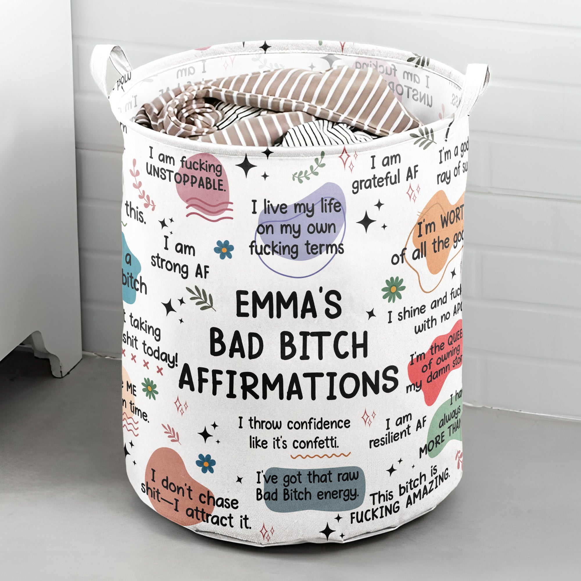 Bad B*tch Affirmations Funny For Me Gift Self Gift - Personalized Laundry Storage Basket