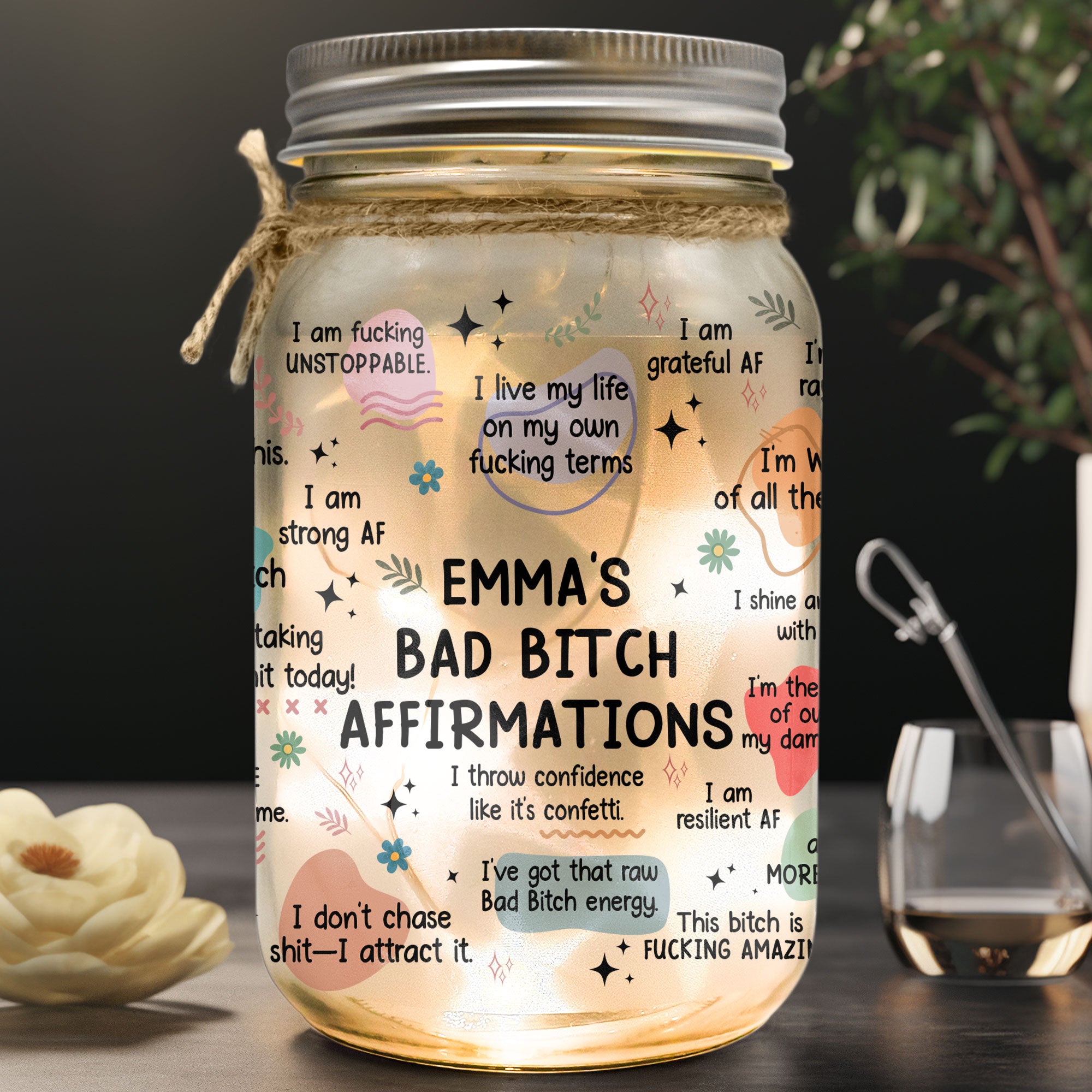 Bad B*tch Affirmations - Personalized Mason Jar Light