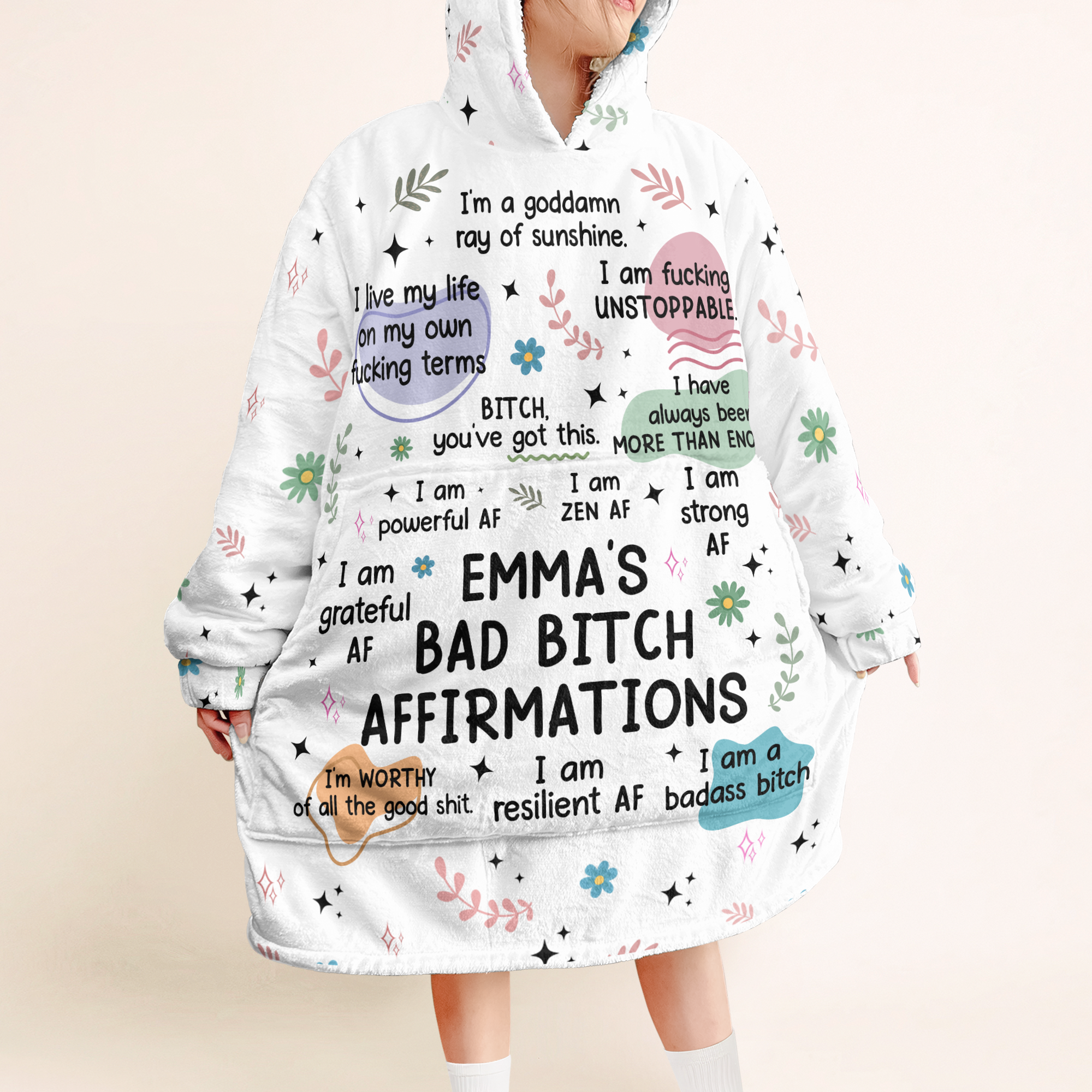 Bad B*tch Affirmations - Personalized Oversized Blanket Hoodie