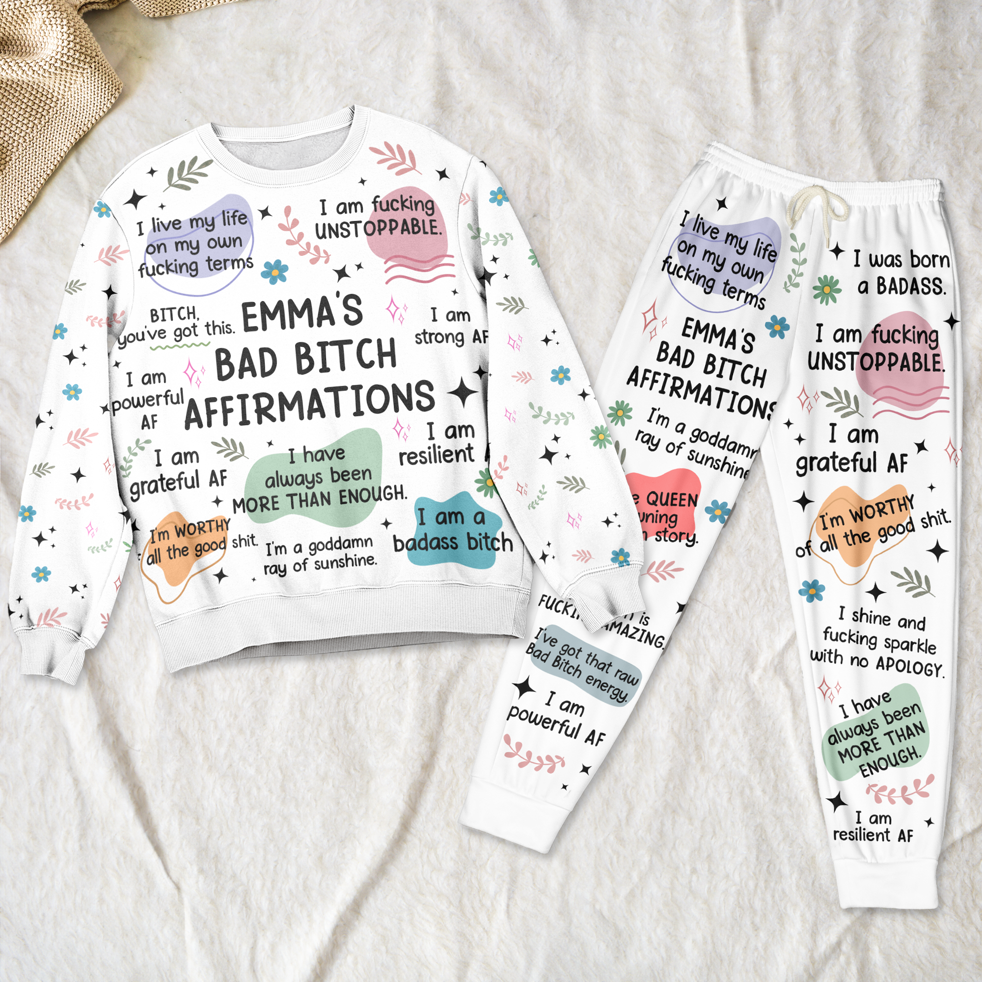 Bad B*tch Affirmations - Personalized Sweatshirt And Sweatpants Set