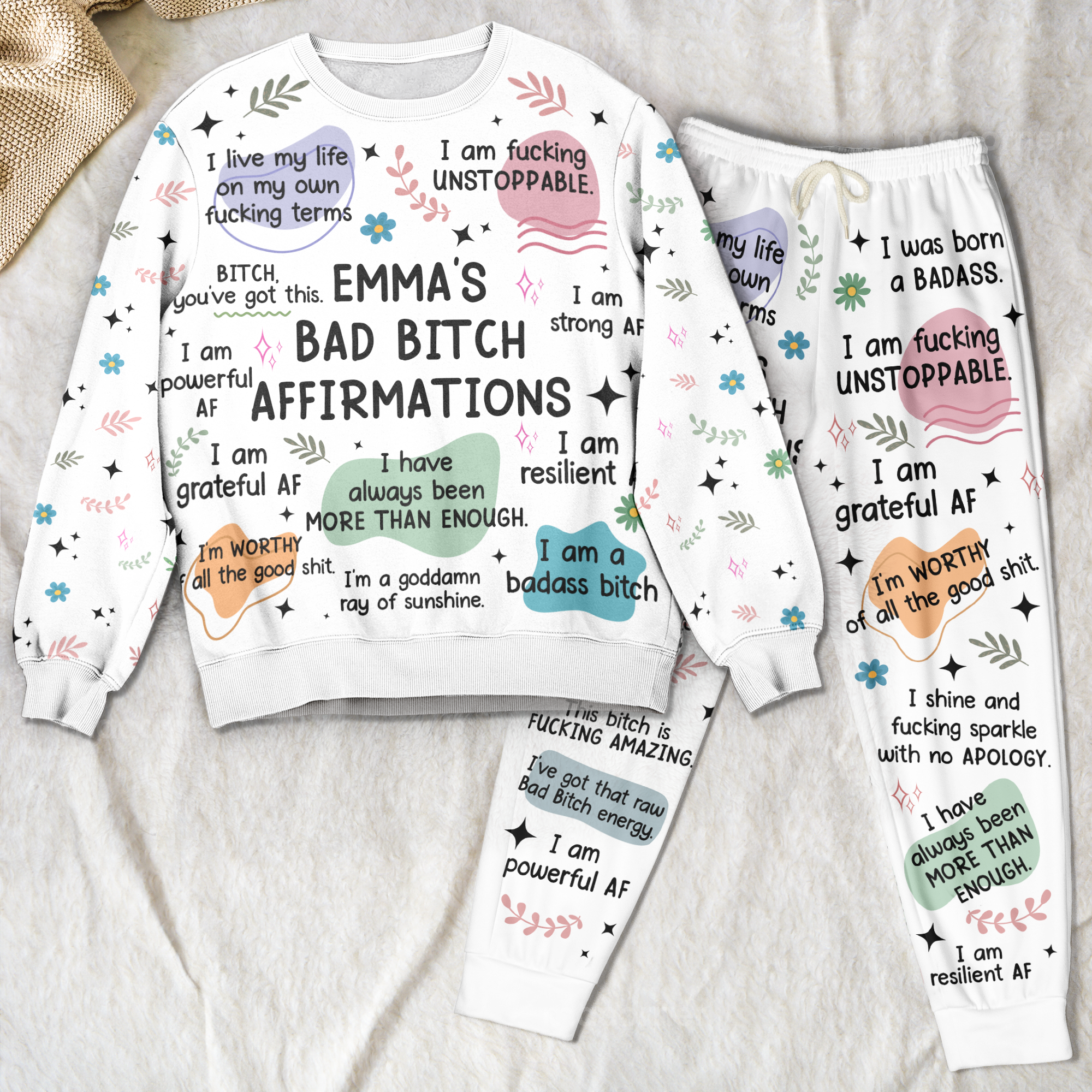 Bad B*tch Affirmations - Personalized Sweatshirt And Sweatpants Set