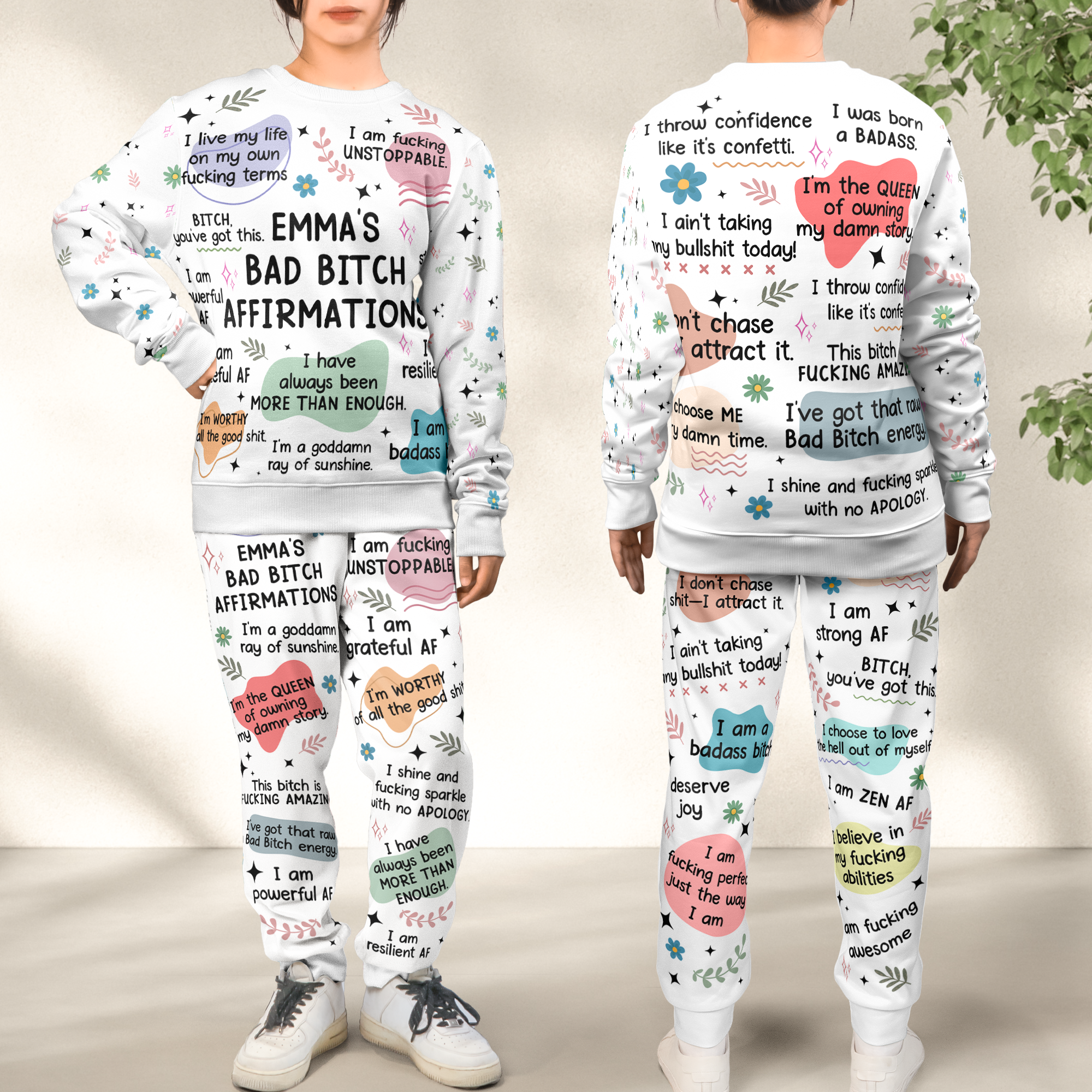 Bad B*tch Affirmations - Personalized Sweatshirt And Sweatpants Set