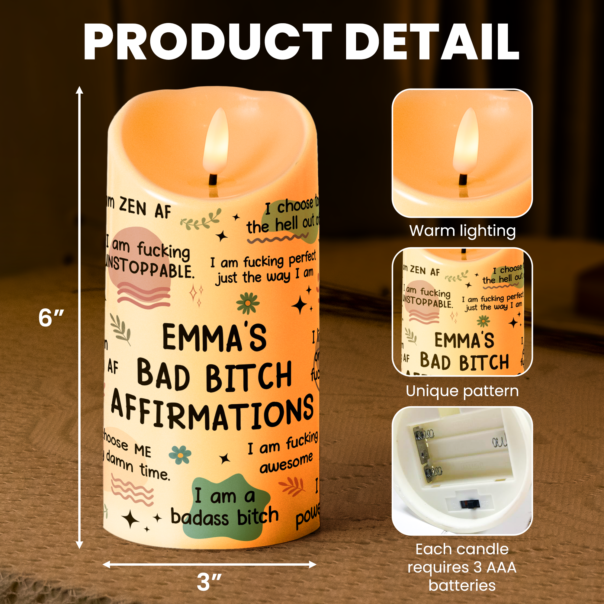 Bad B*tch Affirmations - Personalized LED Candle