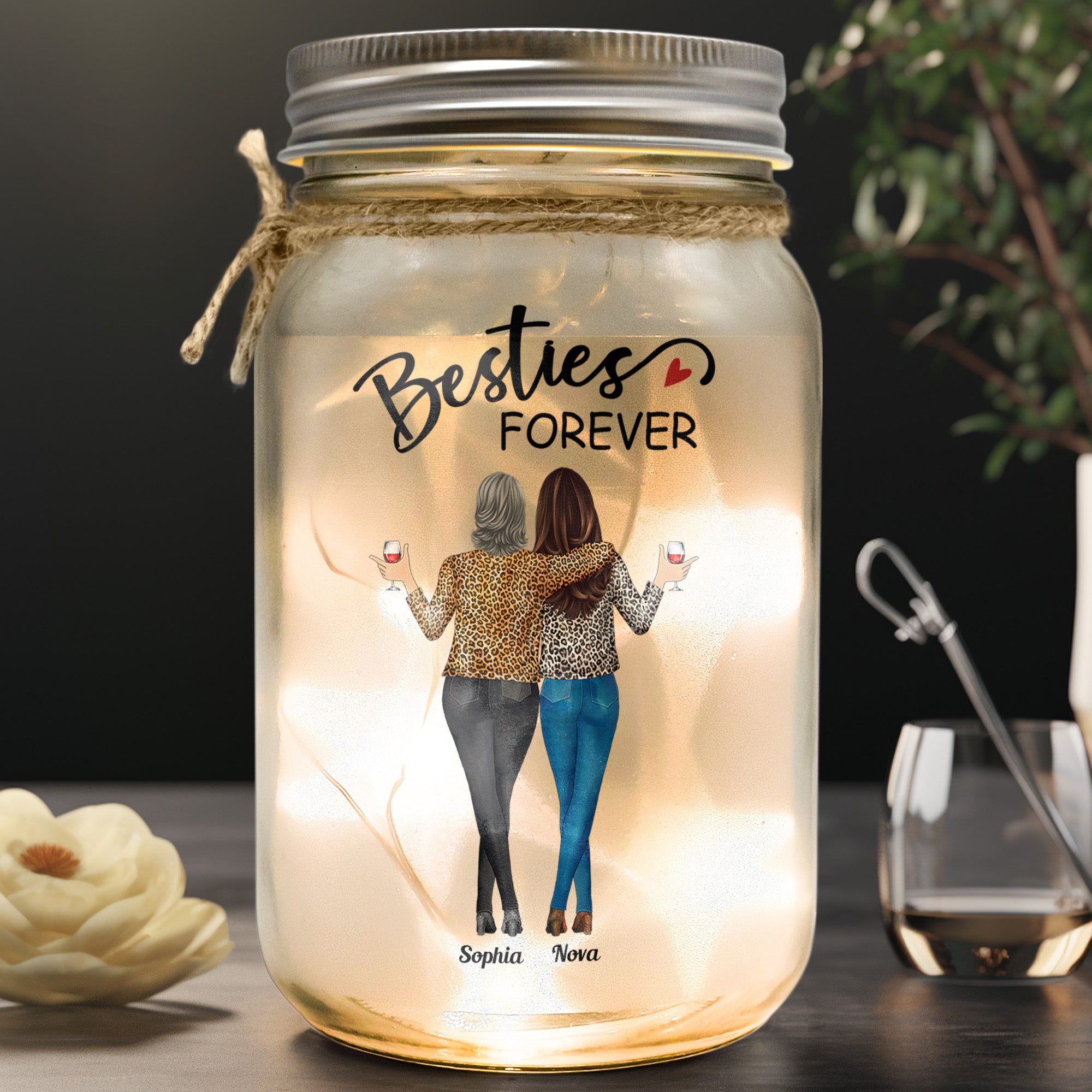 Badass Besties Because Of You I Laugh A Little Harder - Personalized Mason Jar Light