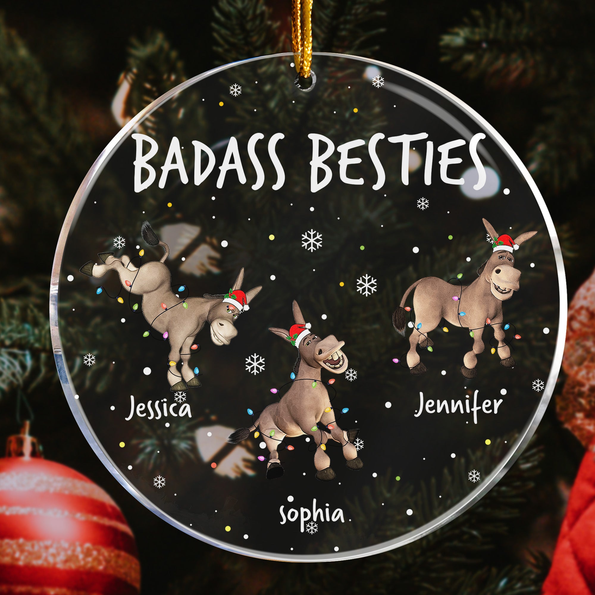 Badass Besties - Funny Gifts For Friends - Custom Names - Personalized Acrylic Ornament