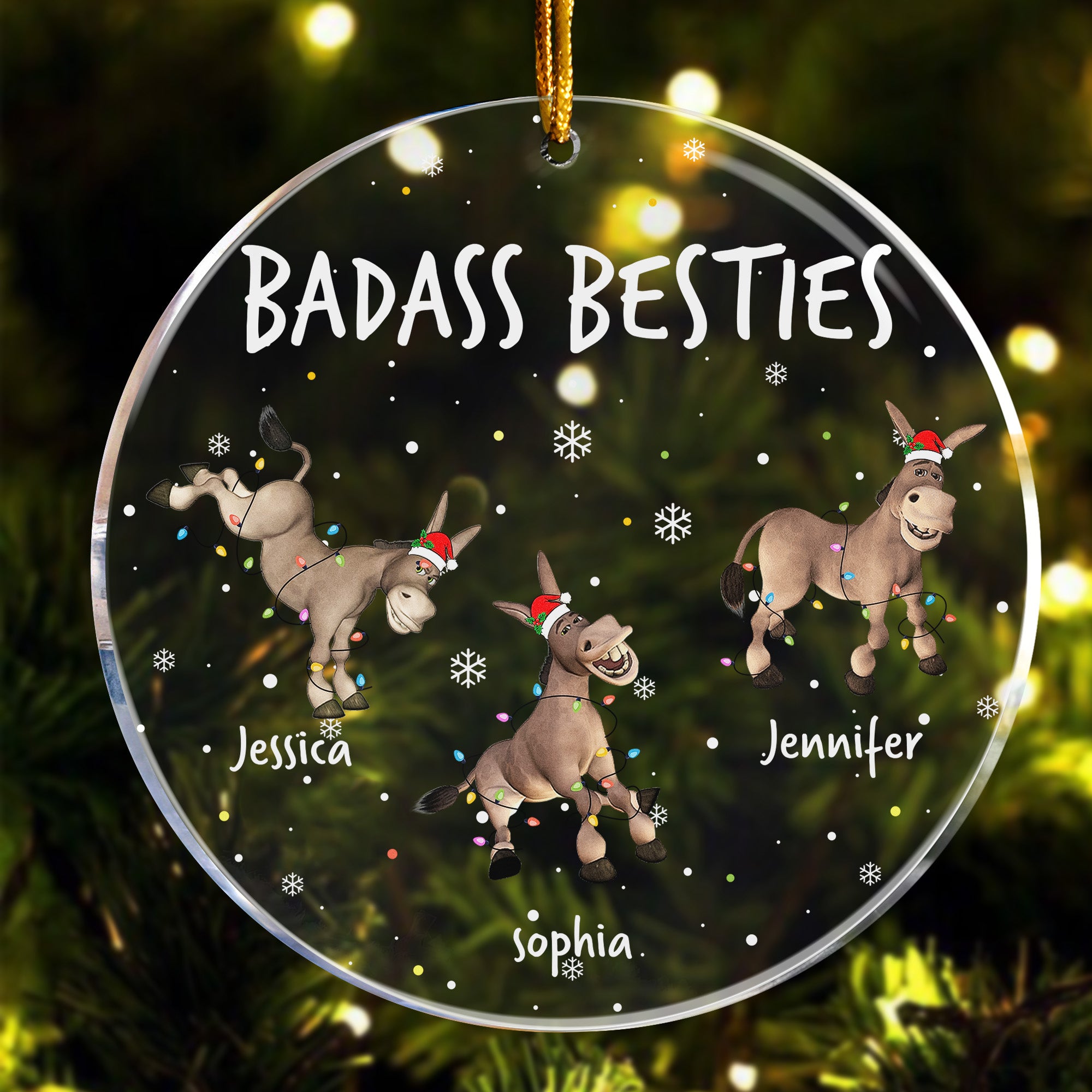 Badass Besties - Funny Gifts For Friends - Custom Names - Personalized Acrylic Ornament