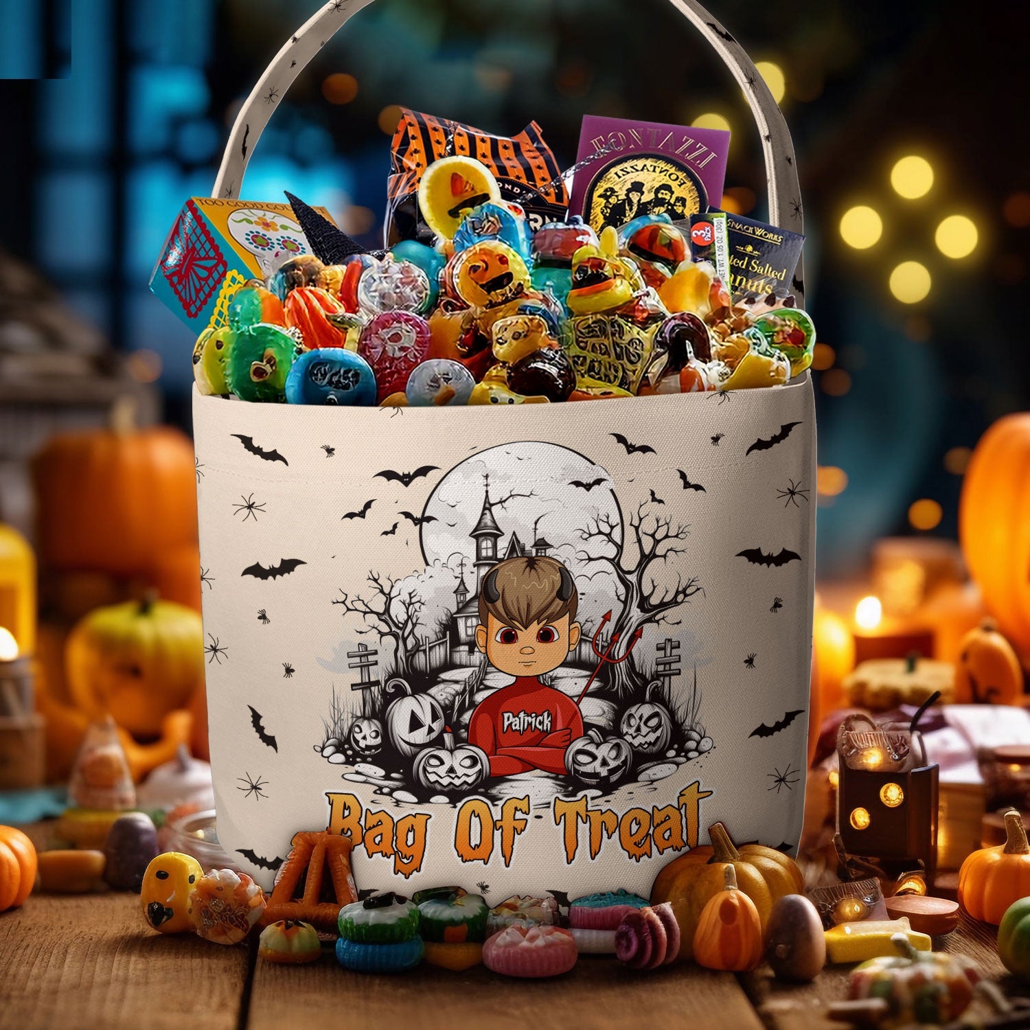 Bag Of Treat Kid Name Halloween - Personalized Halloween Spooky Basket