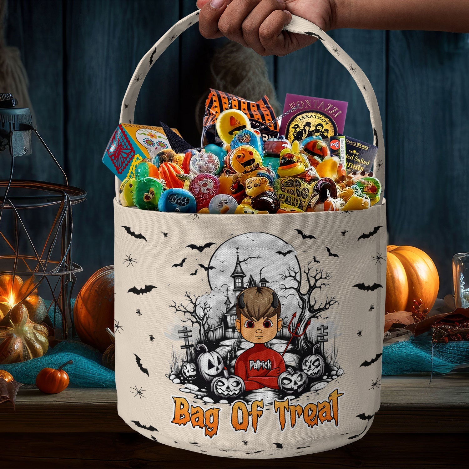 Bag Of Treat Kid Name Halloween - Personalized Halloween Spooky Basket