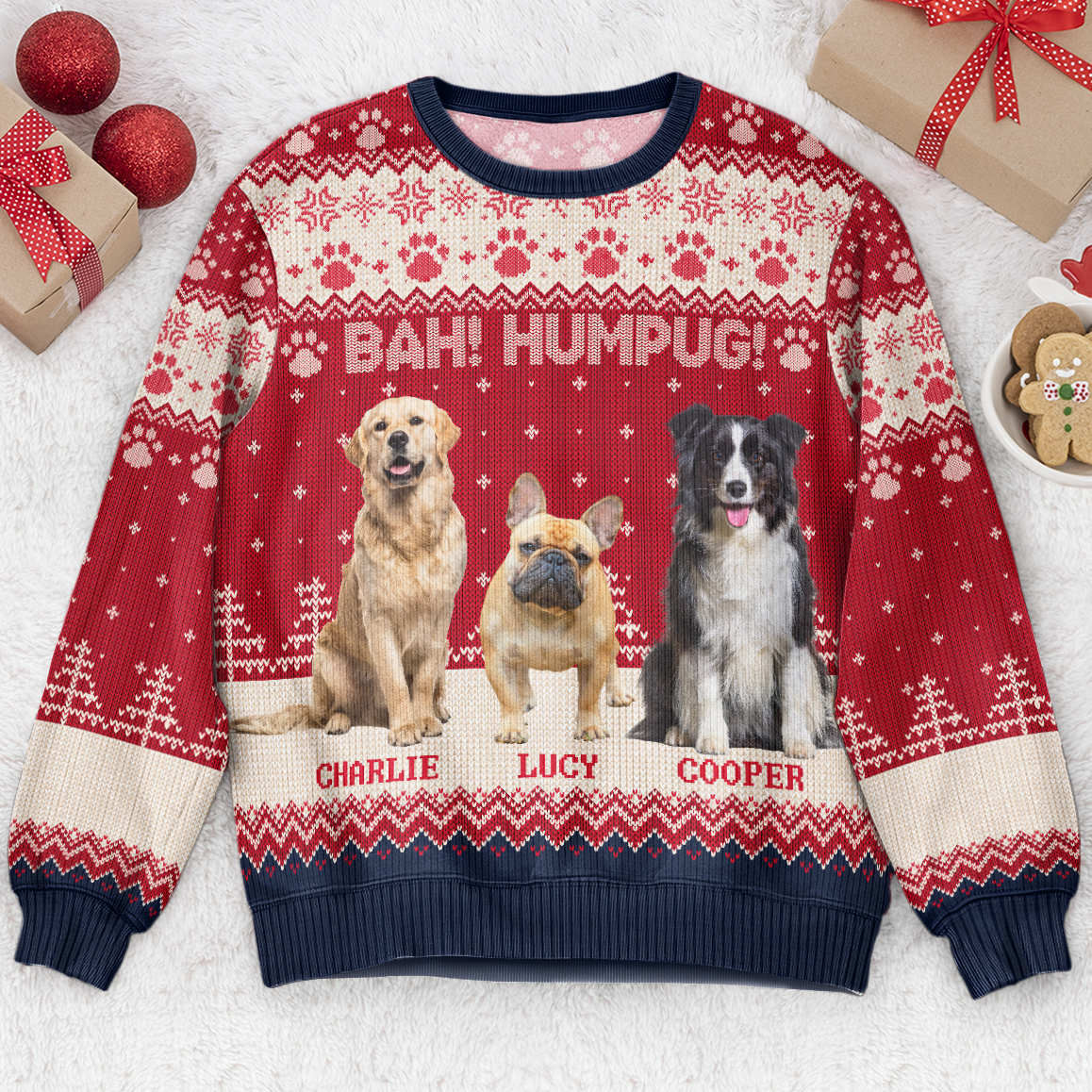 Bah Hum Pug Dog Lovers - Personalized Ugly Sweater