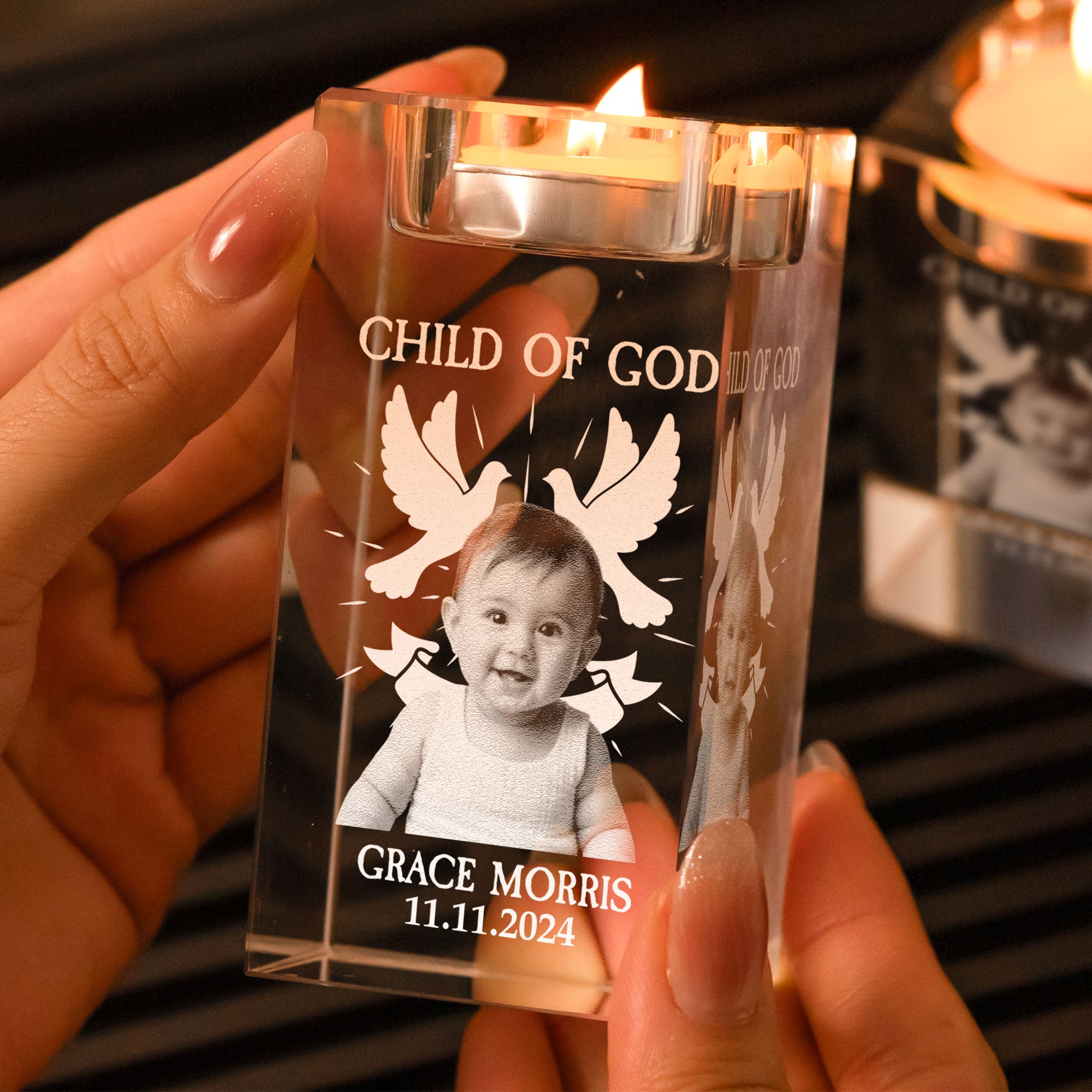 Baptized - Personalized 3D Photo Crystal Candle Holder