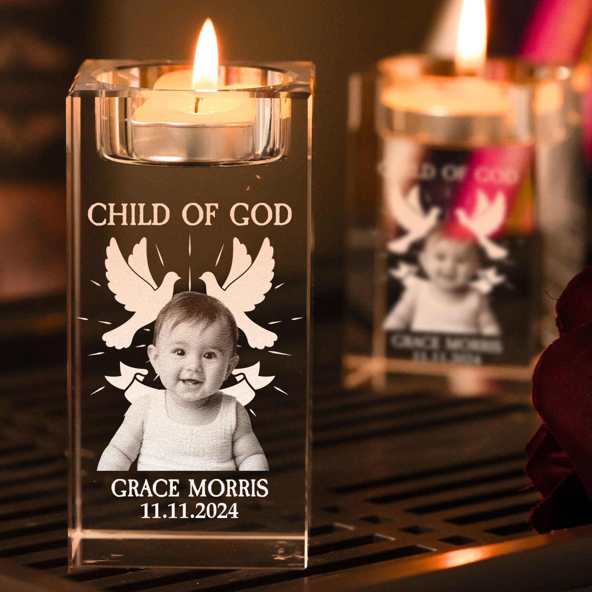 Baptized - Personalized 3D Photo Crystal Candle Holder