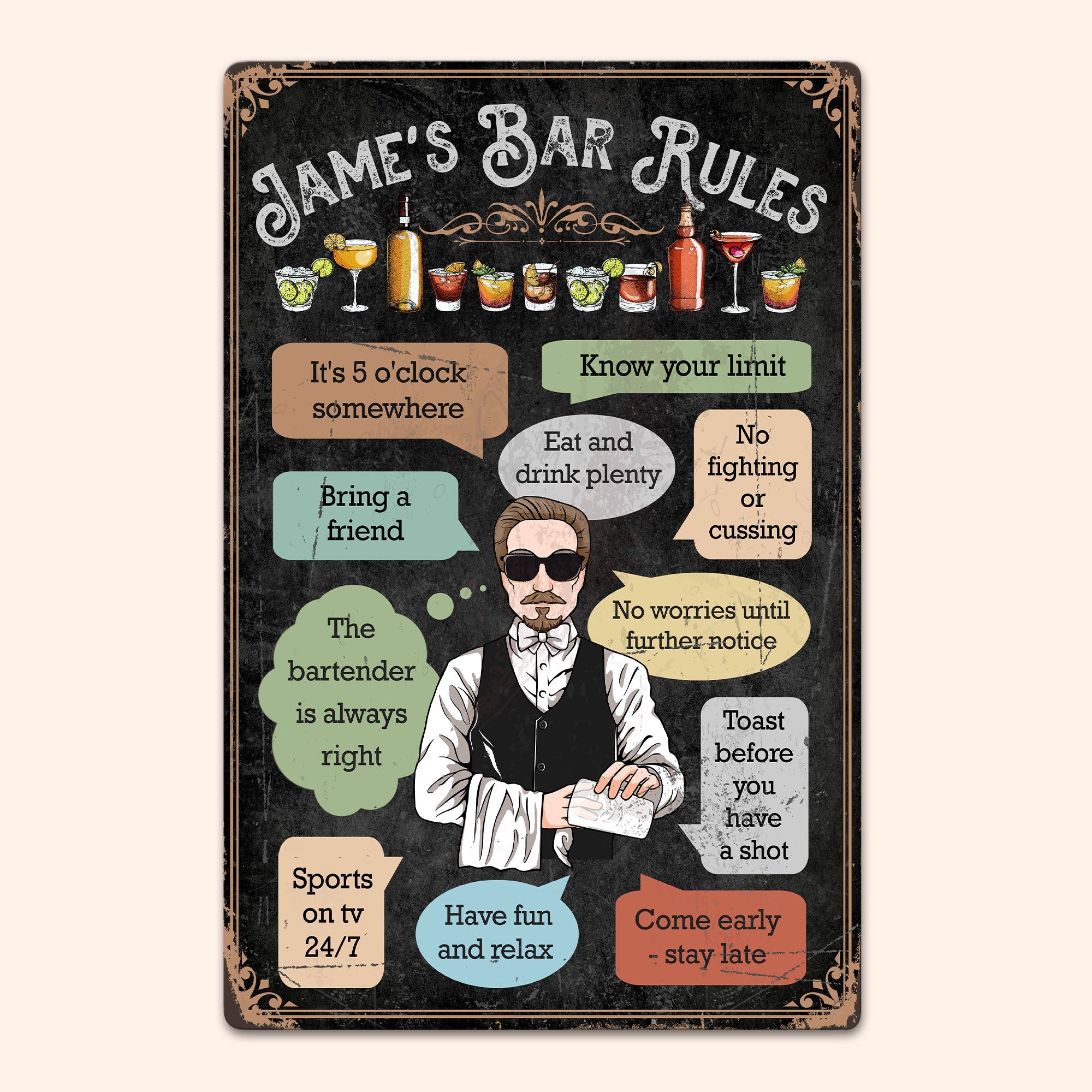 Bar Rules - Personalized Metal Sign