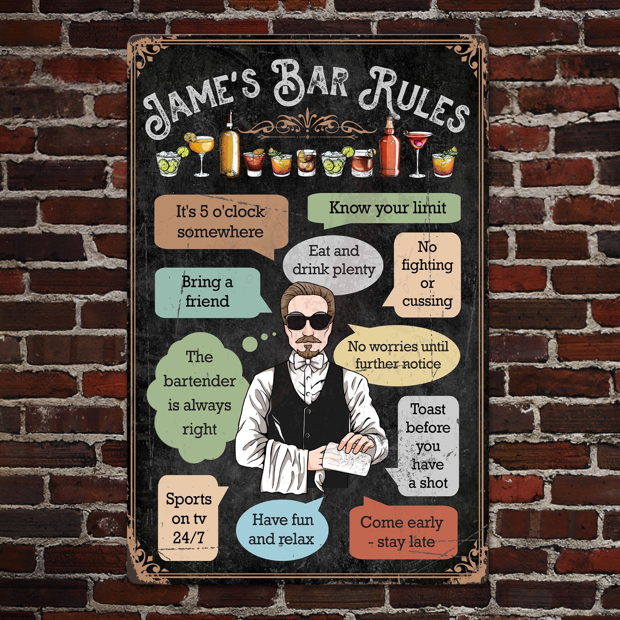 Bar Rules - Personalized Metal Sign