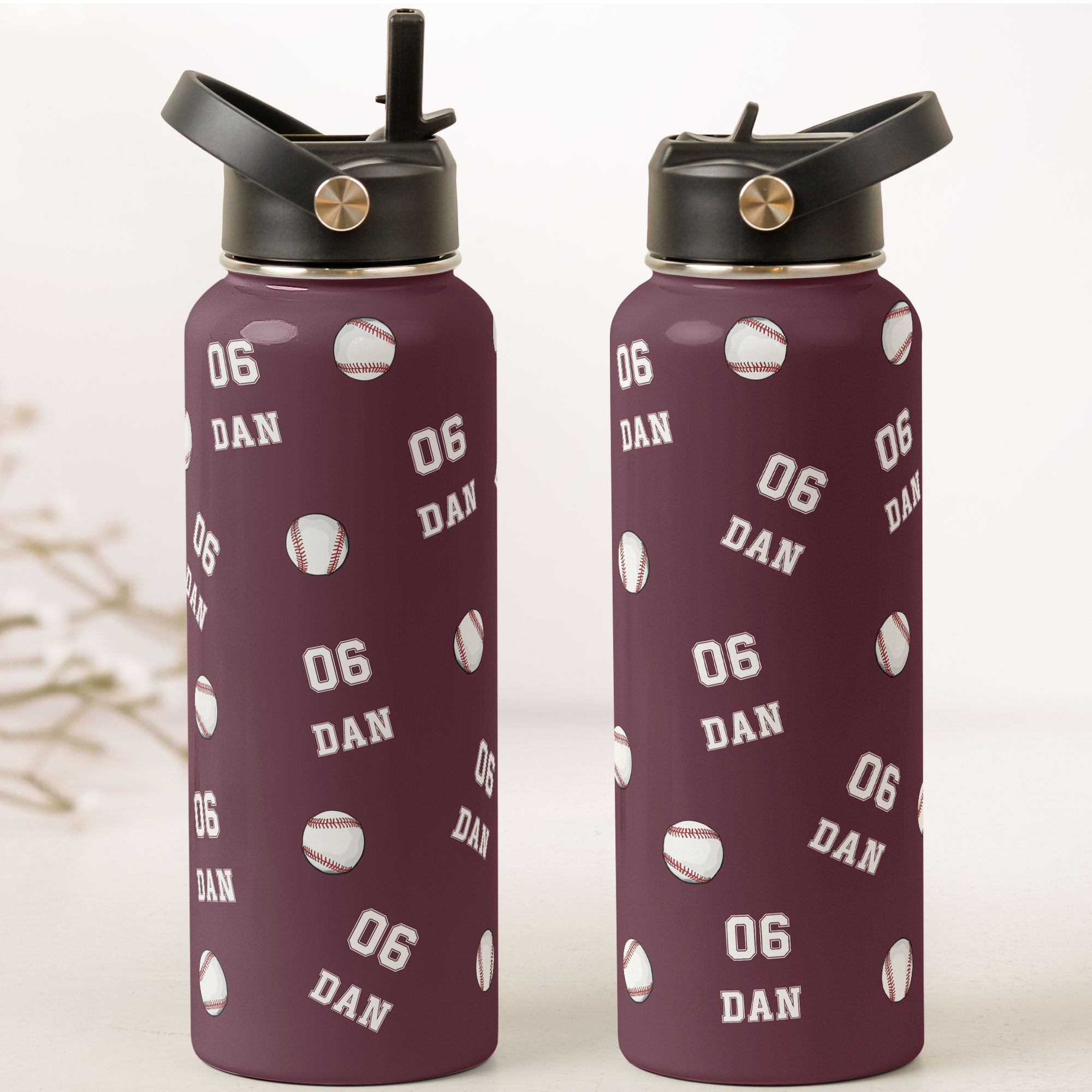 Baseball Custom Name, Number - Personalized Stainless Steel Water Bottle