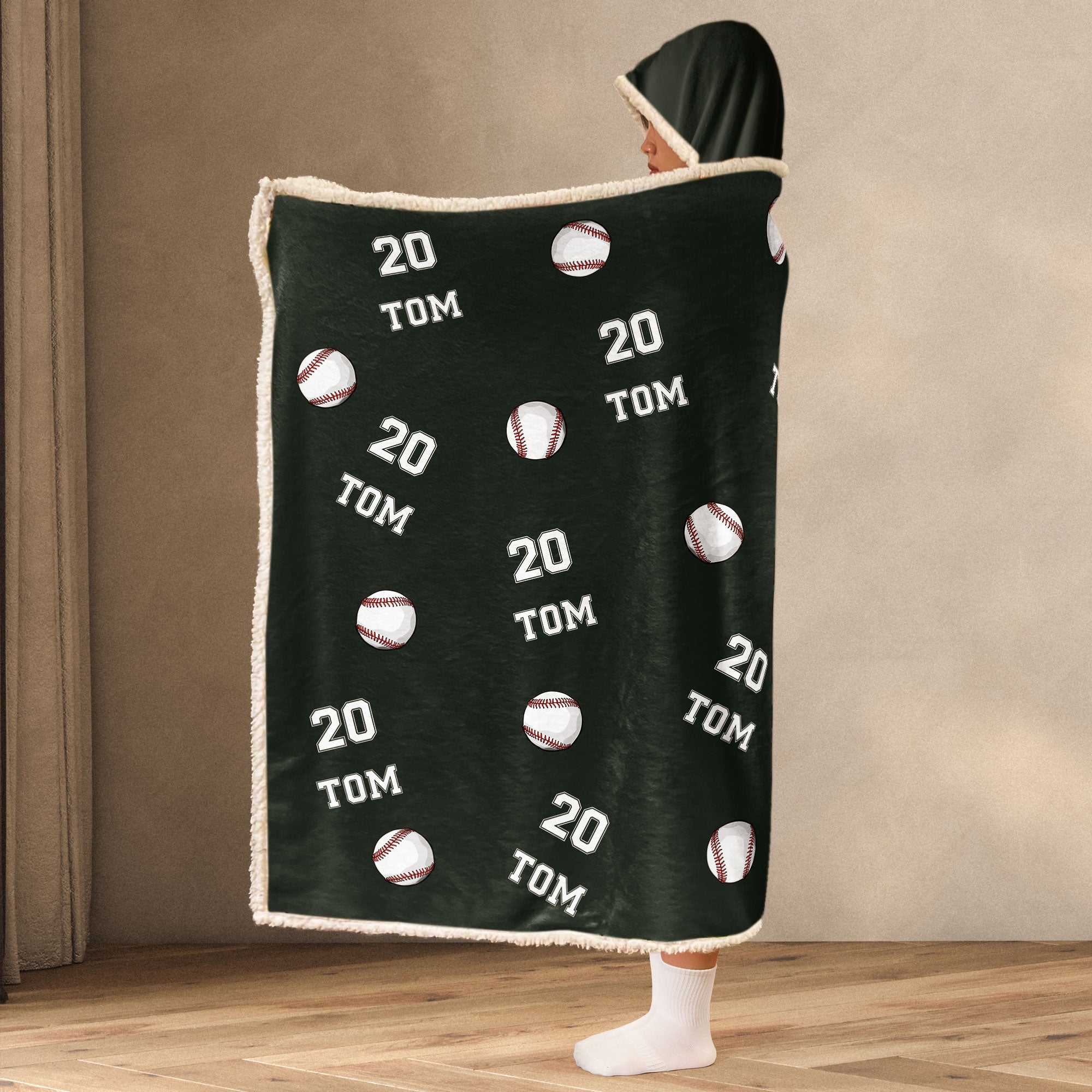 Baseball Custom Name, Number - Personalized Wearable Blanket Hoodie