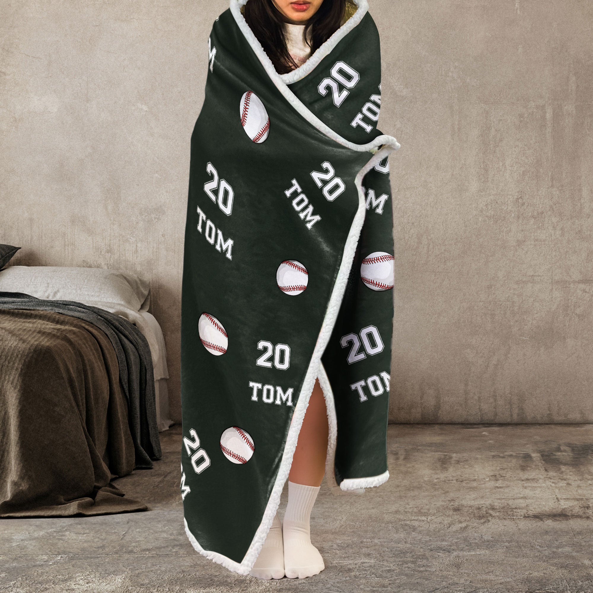 Baseball Custom Name, Number - Personalized Wearable Blanket Hoodie